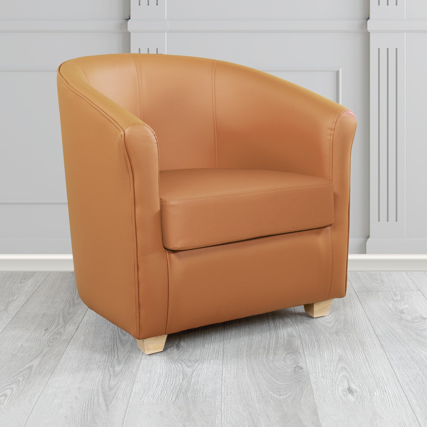 Cannes Tub Chair in Just Colour Crib 5 Faux Leather with Light Wood Legs