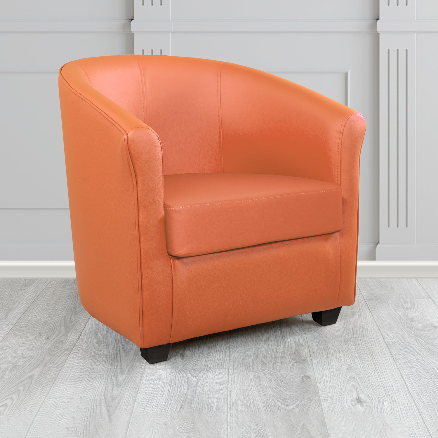 Cannes Tub Chair in Just Colour Crib 5 Faux Leather with Dark Wood Legs