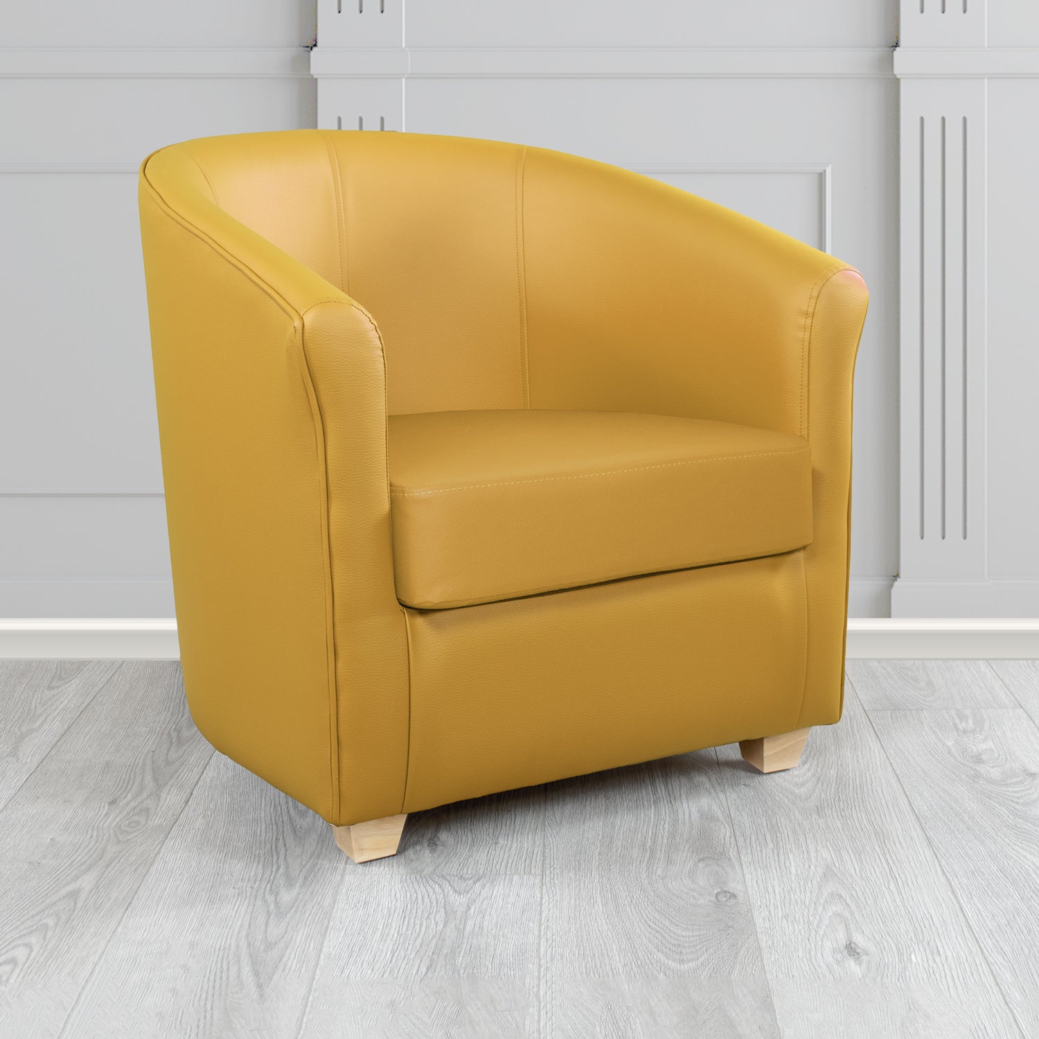 Cannes Tub Chair in Just Colour Crib 5 Faux Leather with Light Wood Legs