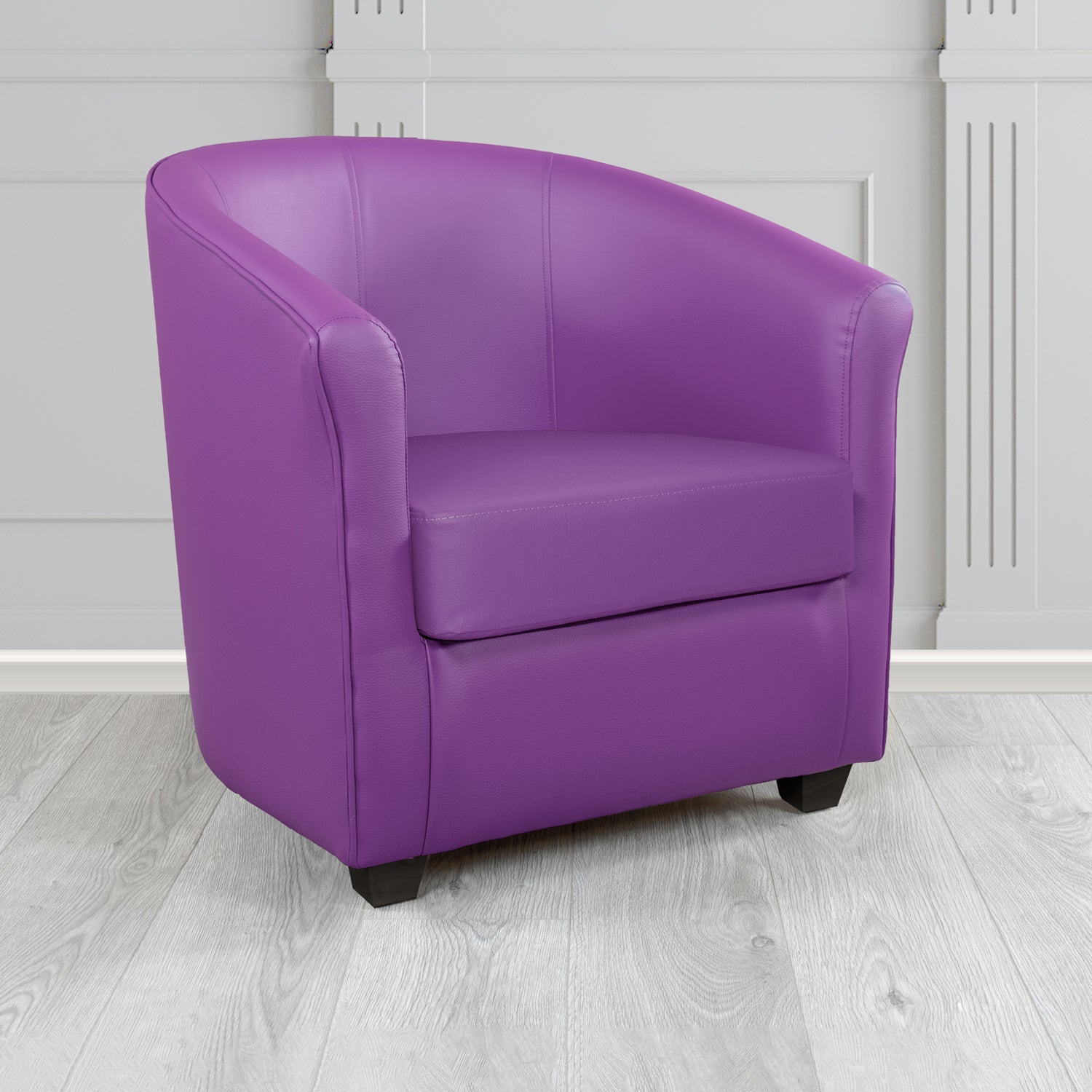 Cannes Tub Chair in Just Colour Crib 5 Faux Leather with Dark Wood Legs