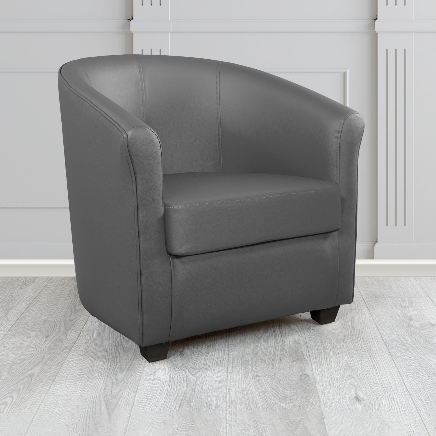 Cannes Tub Chair in Just Colour Crib 5 Faux Leather with Dark Wood Legs