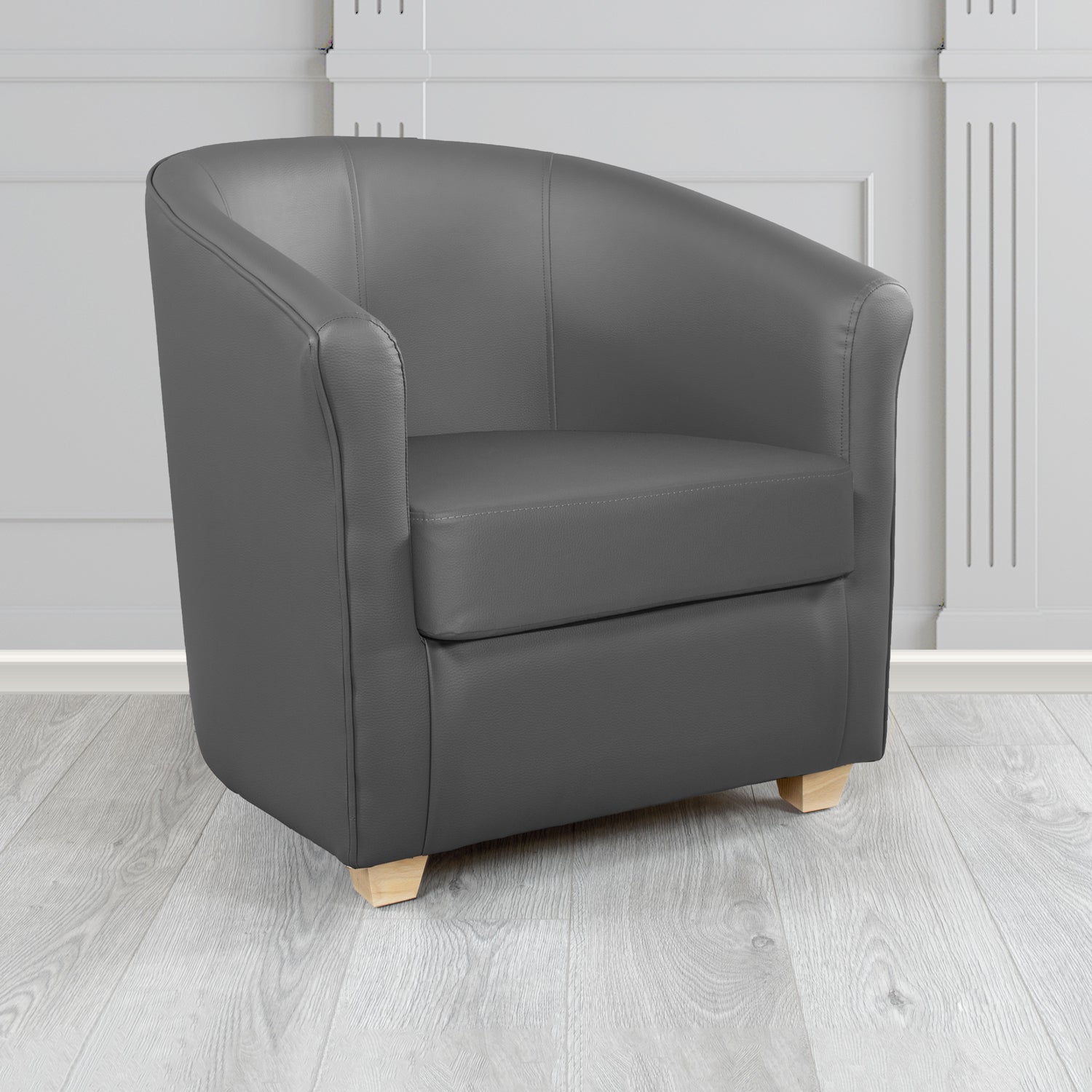 Cannes Tub Chair in Just Colour Crib 5 Faux Leather with Light Wood Legs