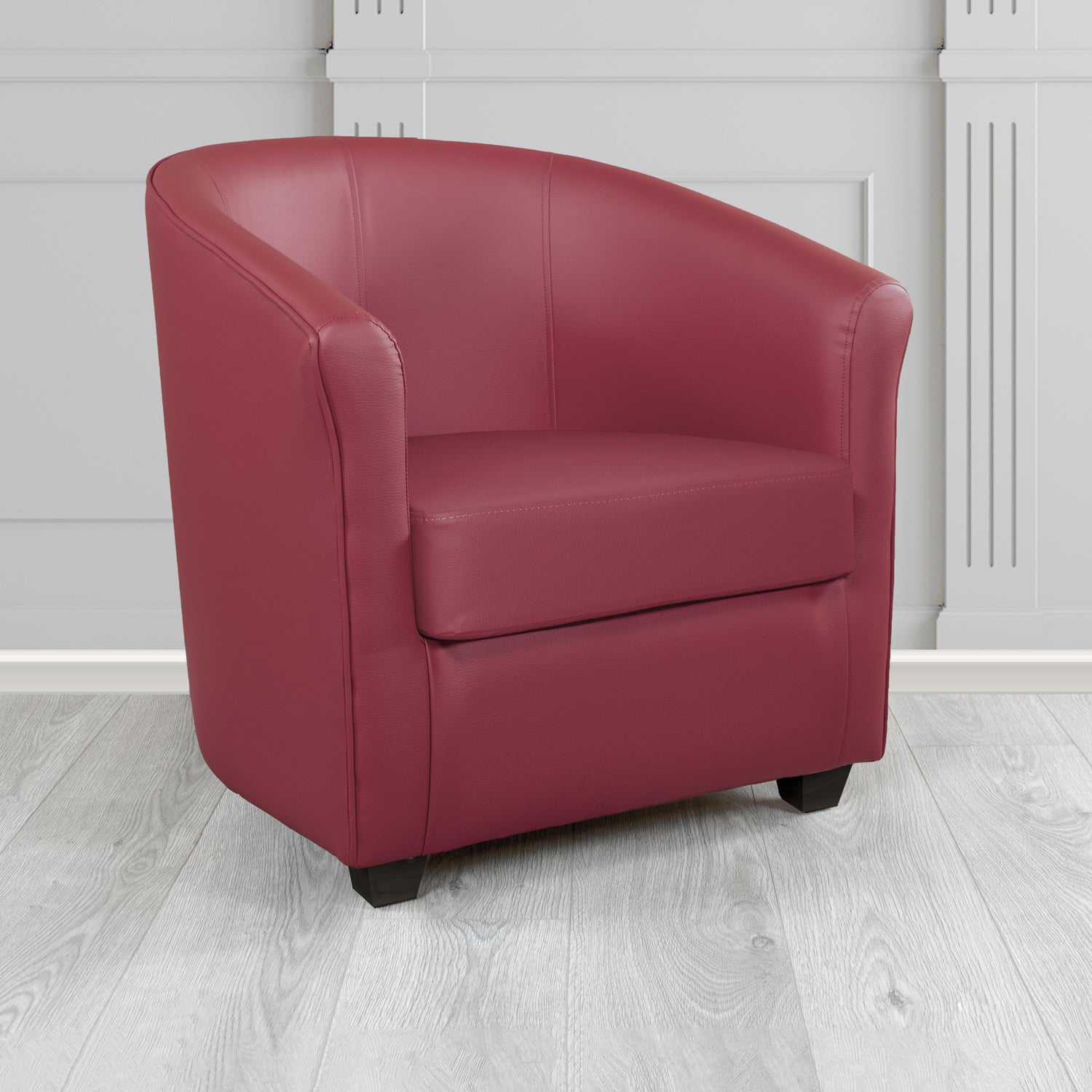 Cannes Tub Chair in Just Colour Crib 5 Faux Leather with Dark Wood Legs