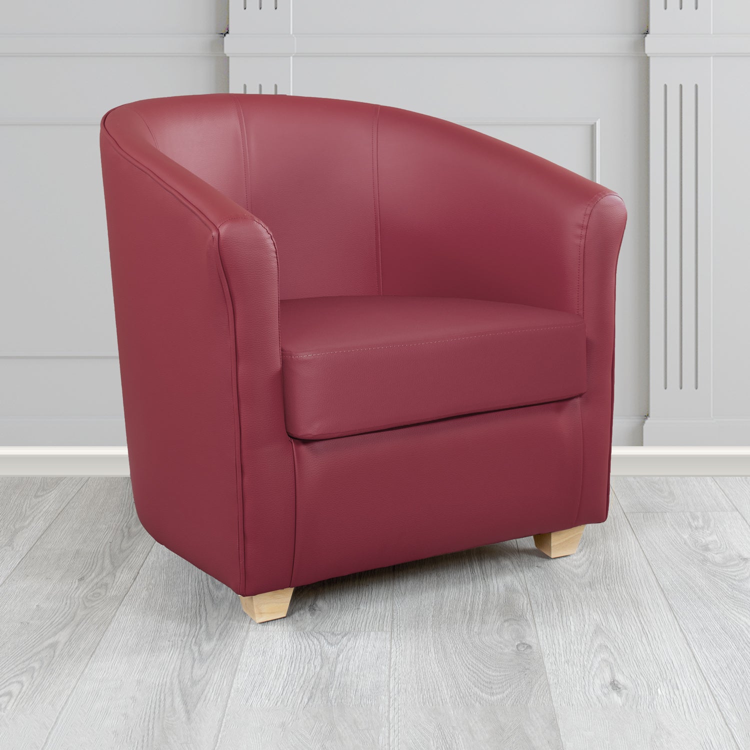 Cannes Tub Chair in Just Colour Crib 5 Faux Leather with Light Wood Legs