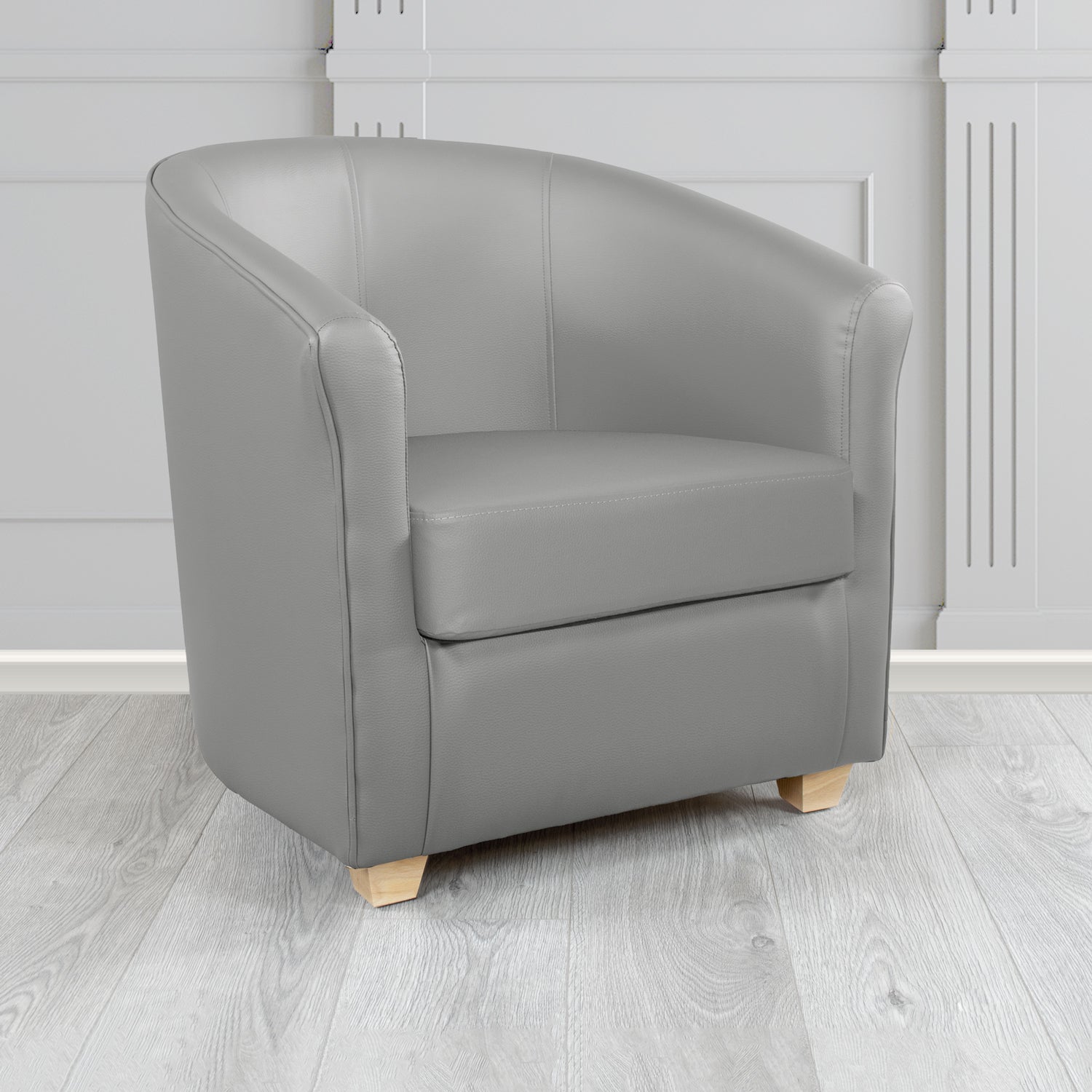Cannes Tub Chair in Just Colour Crib 5 Faux Leather with Light Wood Legs