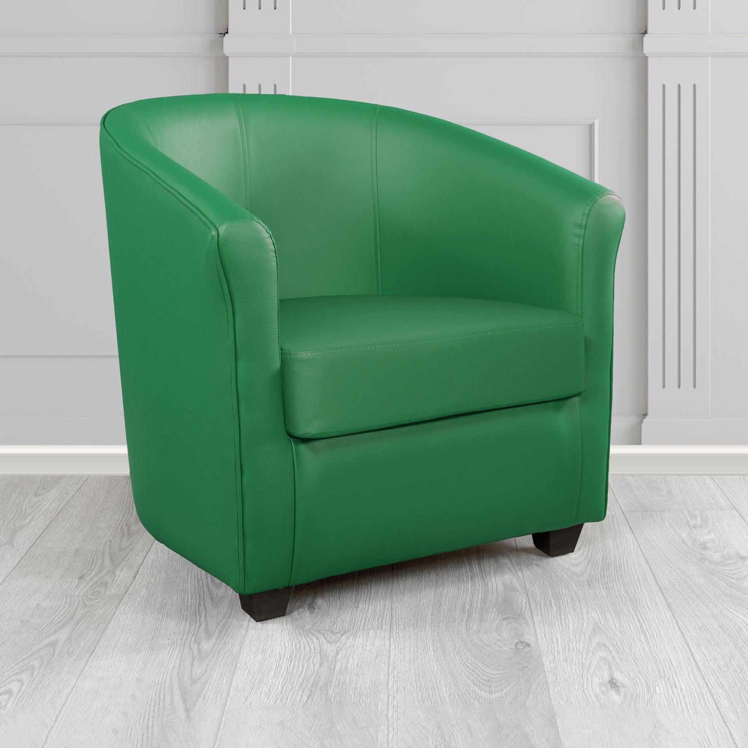 Cannes Tub Chair in Just Colour Crib 5 Faux Leather with Dark Wood Legs