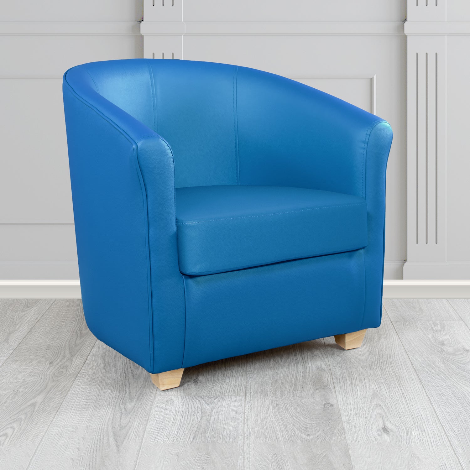 Cannes Tub Chair in Just Colour Crib 5 Faux Leather with Light Wood Legs