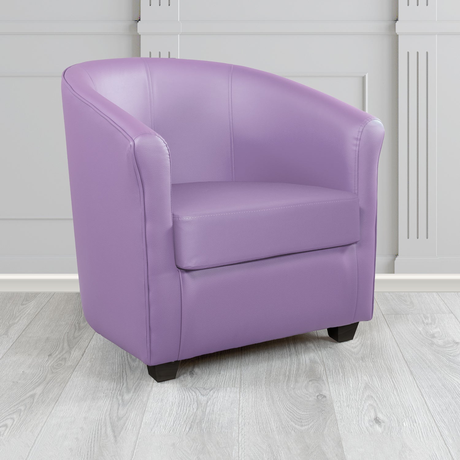 Cannes Tub Chair in Just Colour Crib 5 Faux Leather with Dark Wood Legs