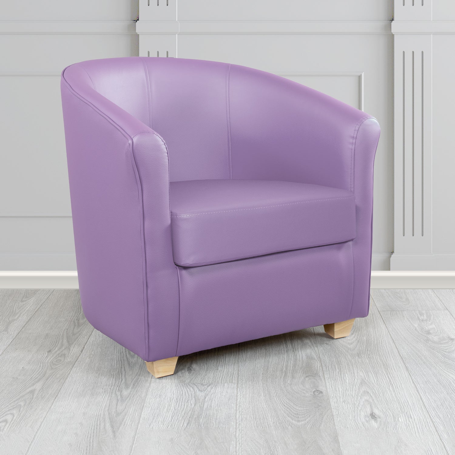 Cannes Tub Chair in Just Colour Crib 5 Faux Leather with Light Wood Legs