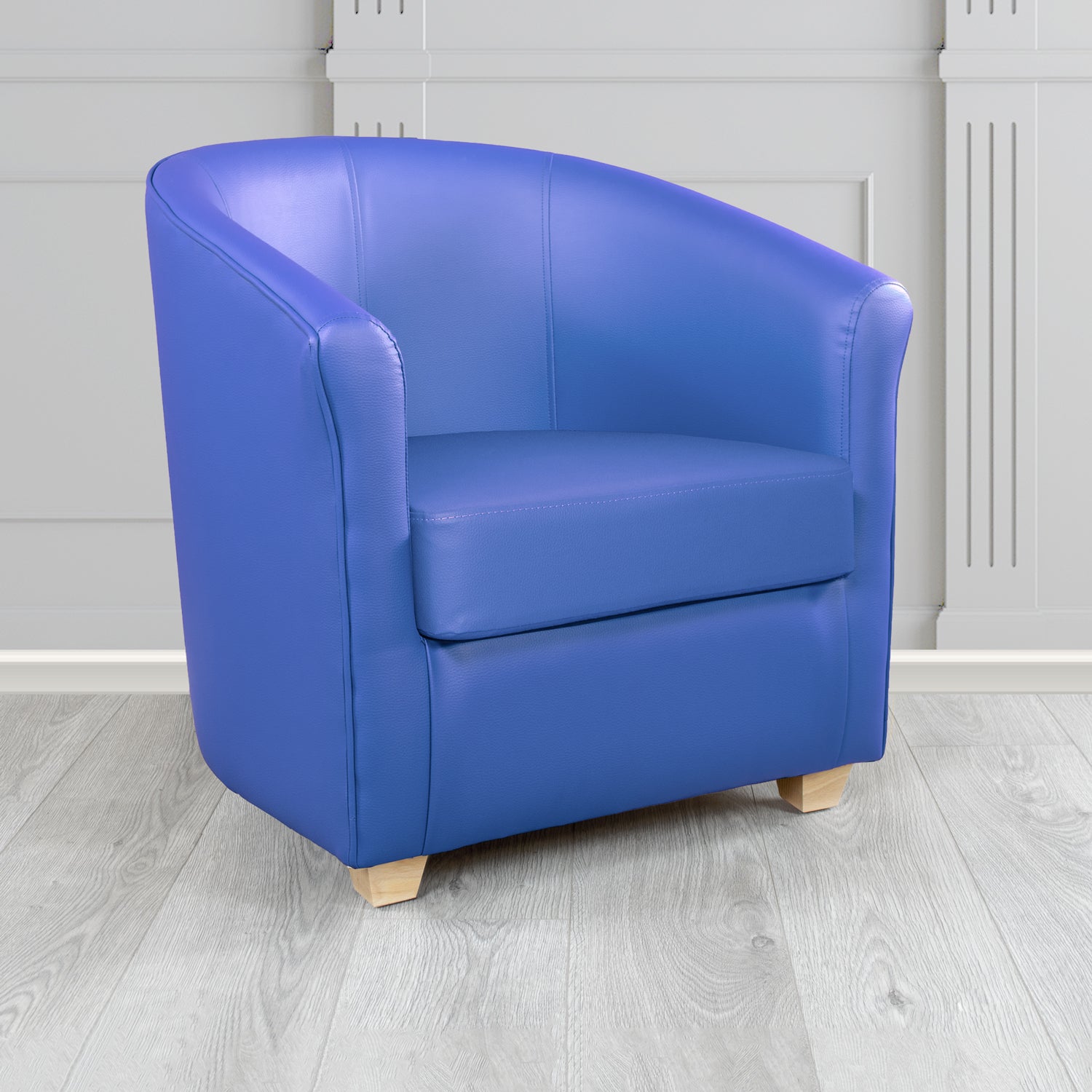 Cannes Tub Chair in Just Colour Crib 5 Faux Leather with Light Wood Legs