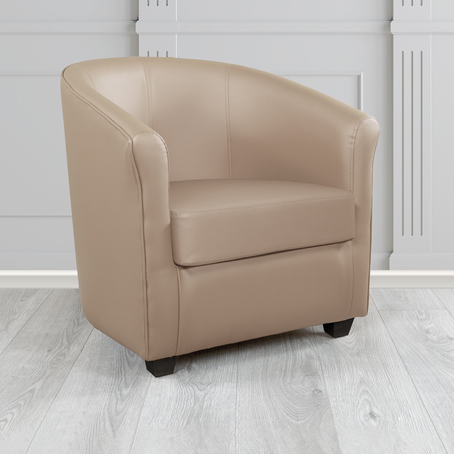 Cannes Tub Chair in Just Colour Crib 5 Faux Leather with Dark Wood Legs
