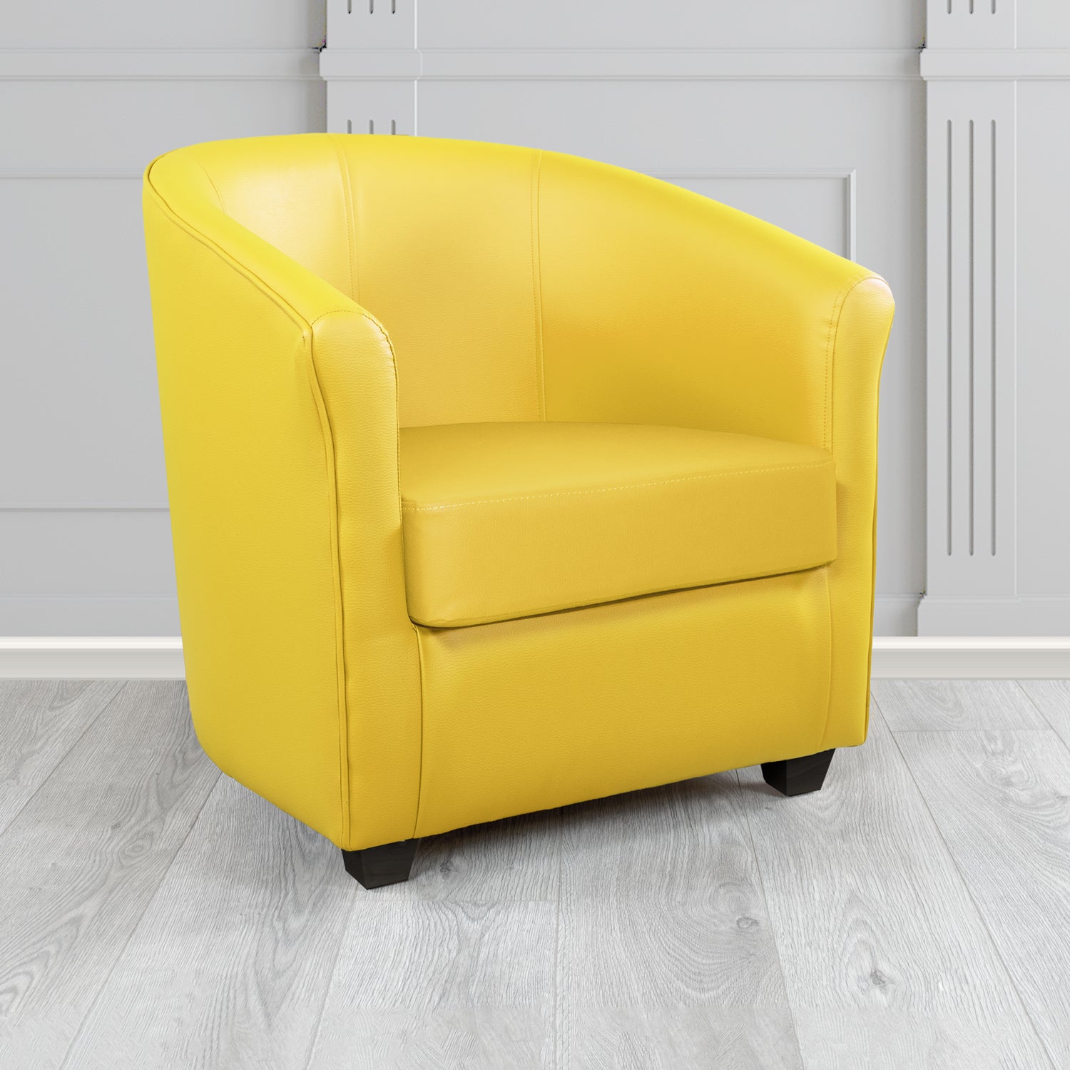 Cannes Tub Chair in Just Colour Crib 5 Faux Leather with Dark Wood Legs