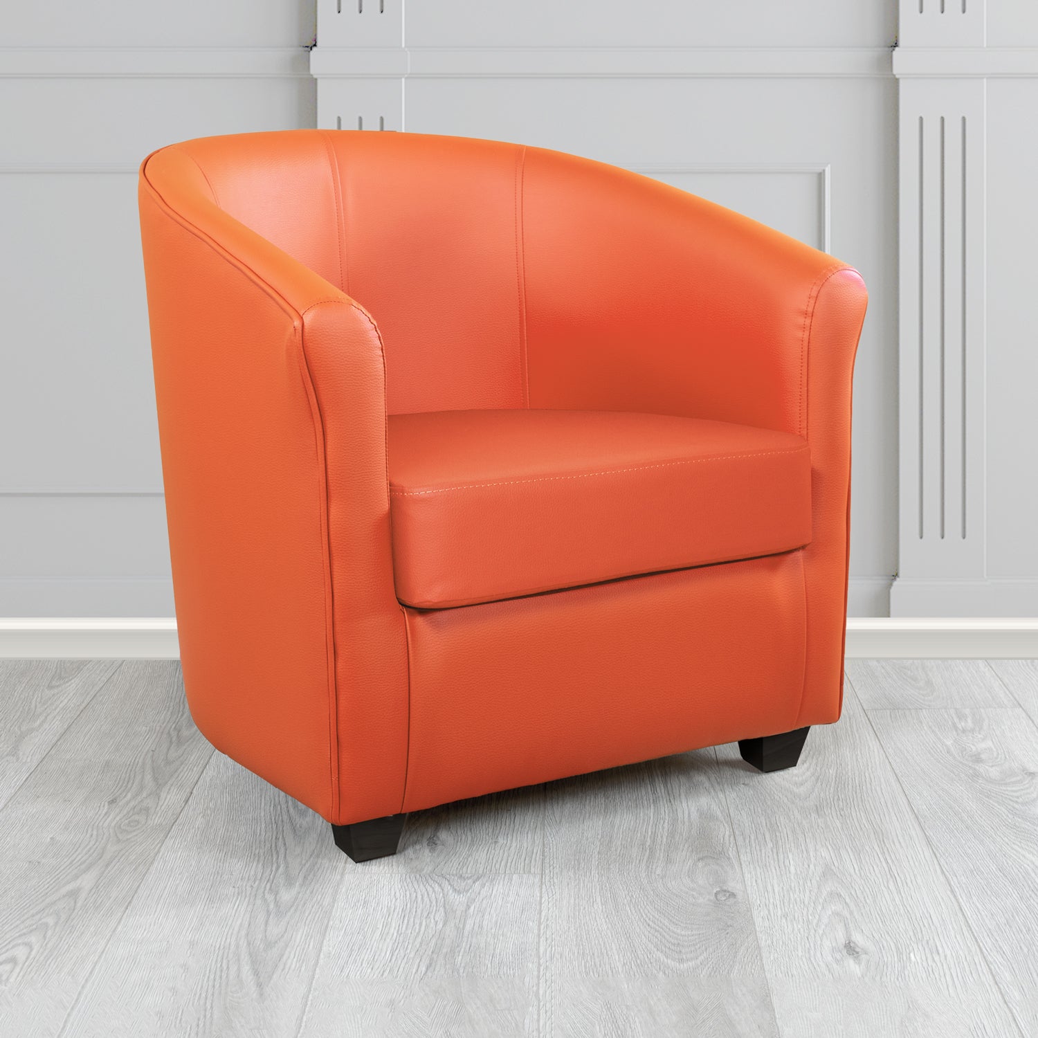 Cannes Tub Chair in Just Colour Crib 5 Faux Leather with Dark Wood Legs