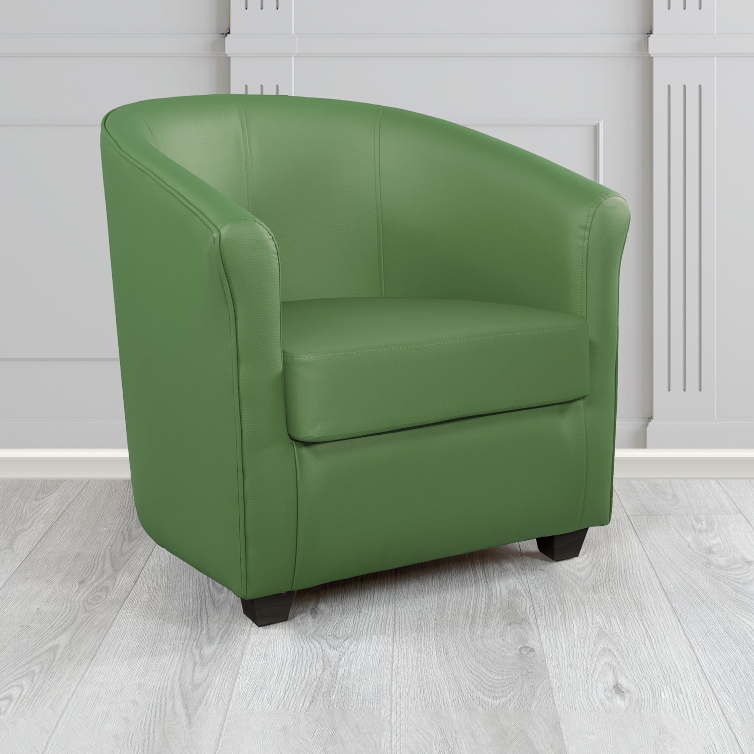 Cannes Tub Chair in Just Colour Crib 5 Faux Leather with Dark Wood Legs