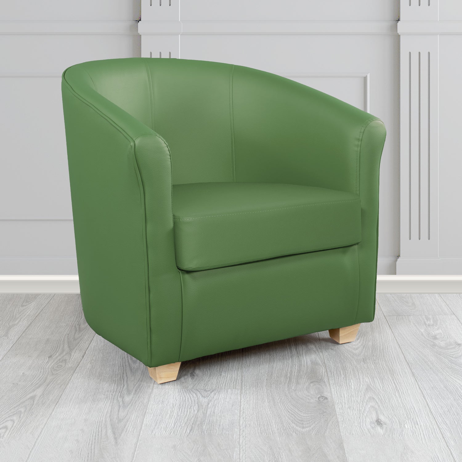 Cannes Tub Chair in Just Colour Crib 5 Faux Leather with Light Wood Legs