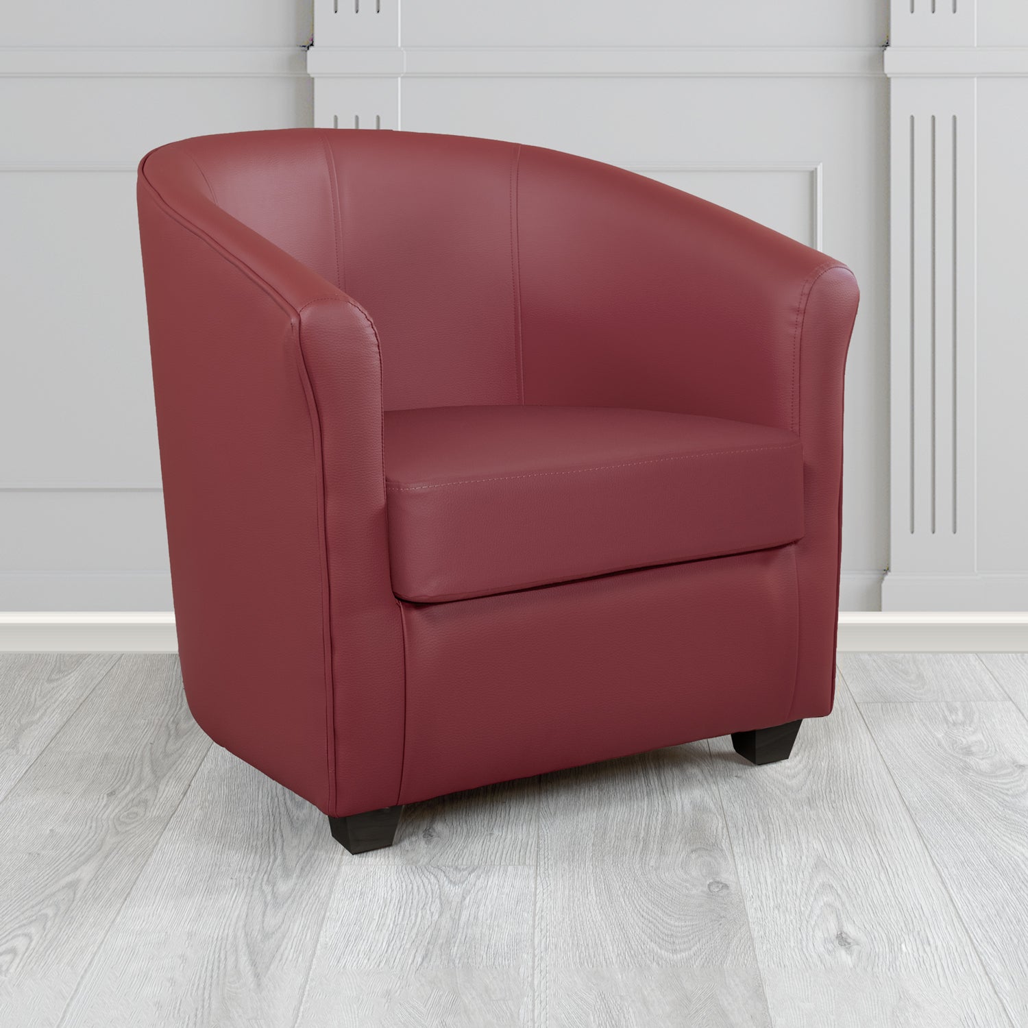 Cannes Tub Chair in Just Colour Crib 5 Faux Leather with Dark Wood Legs