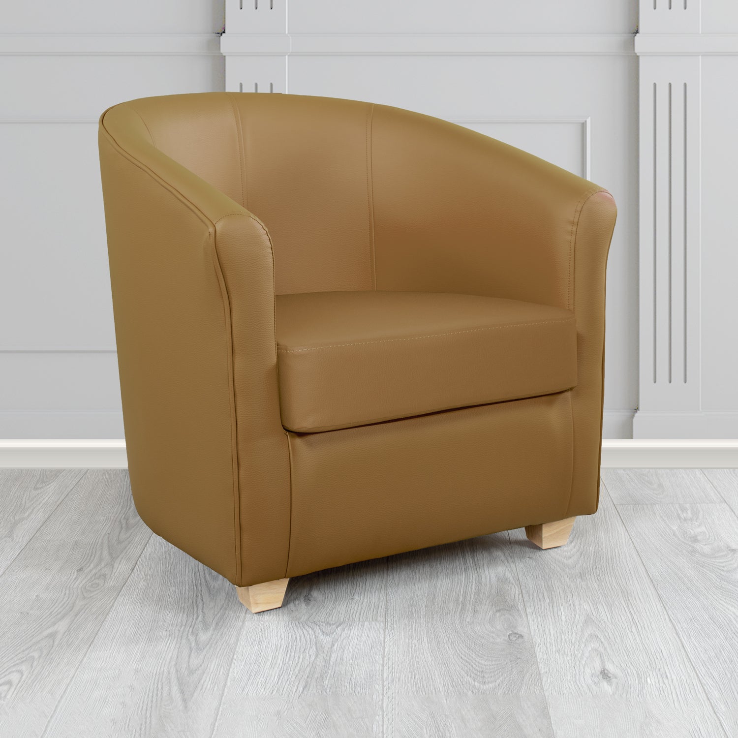 Cannes Tub Chair in Just Colour Crib 5 Faux Leather with Light Wood Legs
