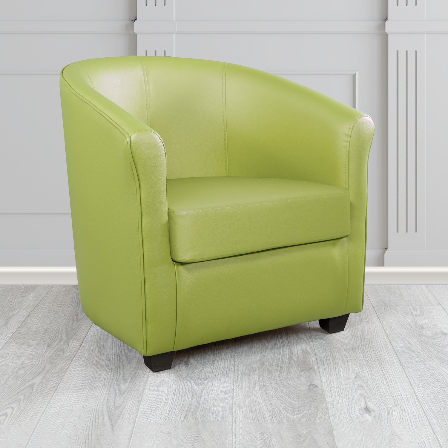Cannes Tub Chair in Just Colour Crib 5 Faux Leather with Dark Wood Legs