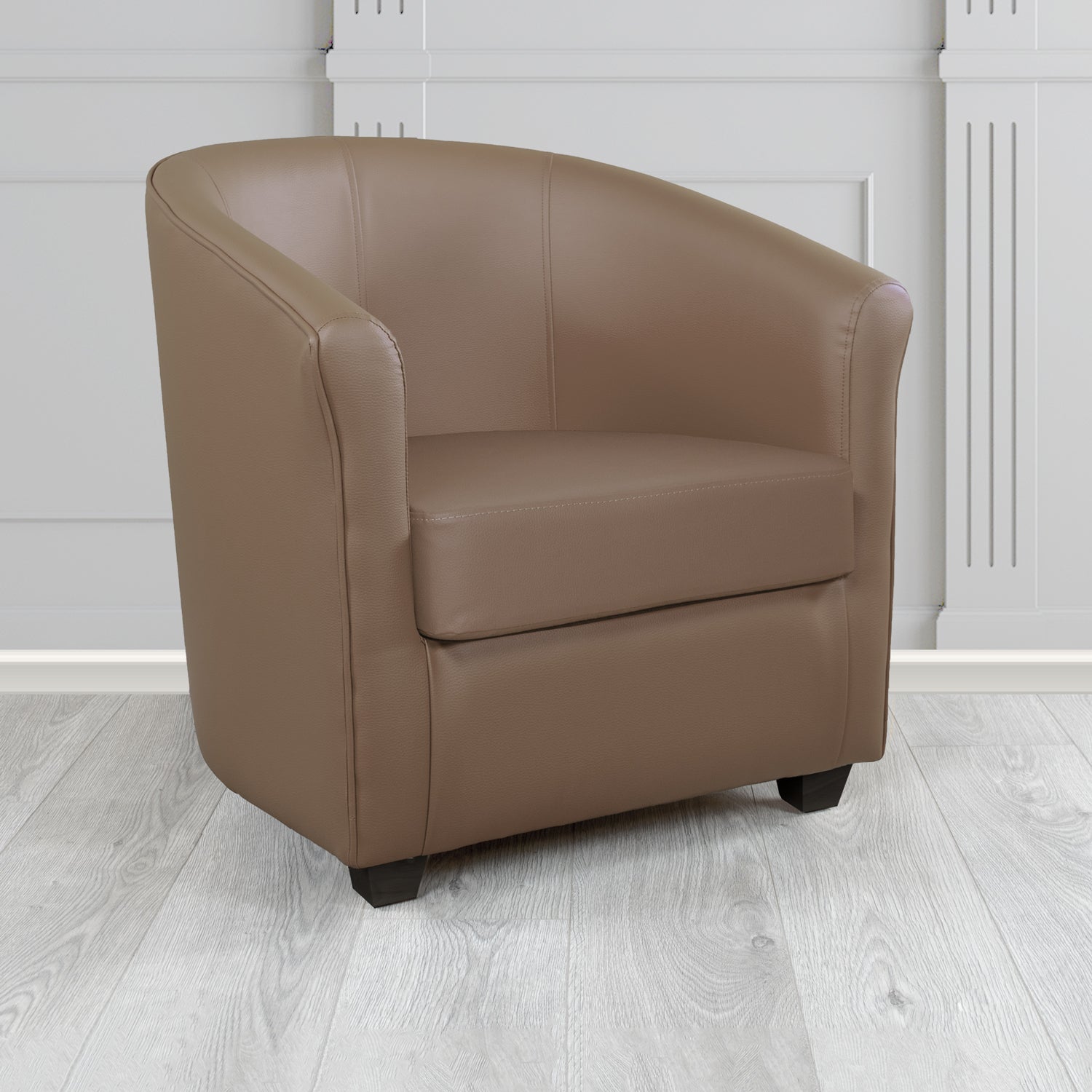 Cannes Tub Chair in Just Colour Crib 5 Faux Leather with Dark Wood Legs