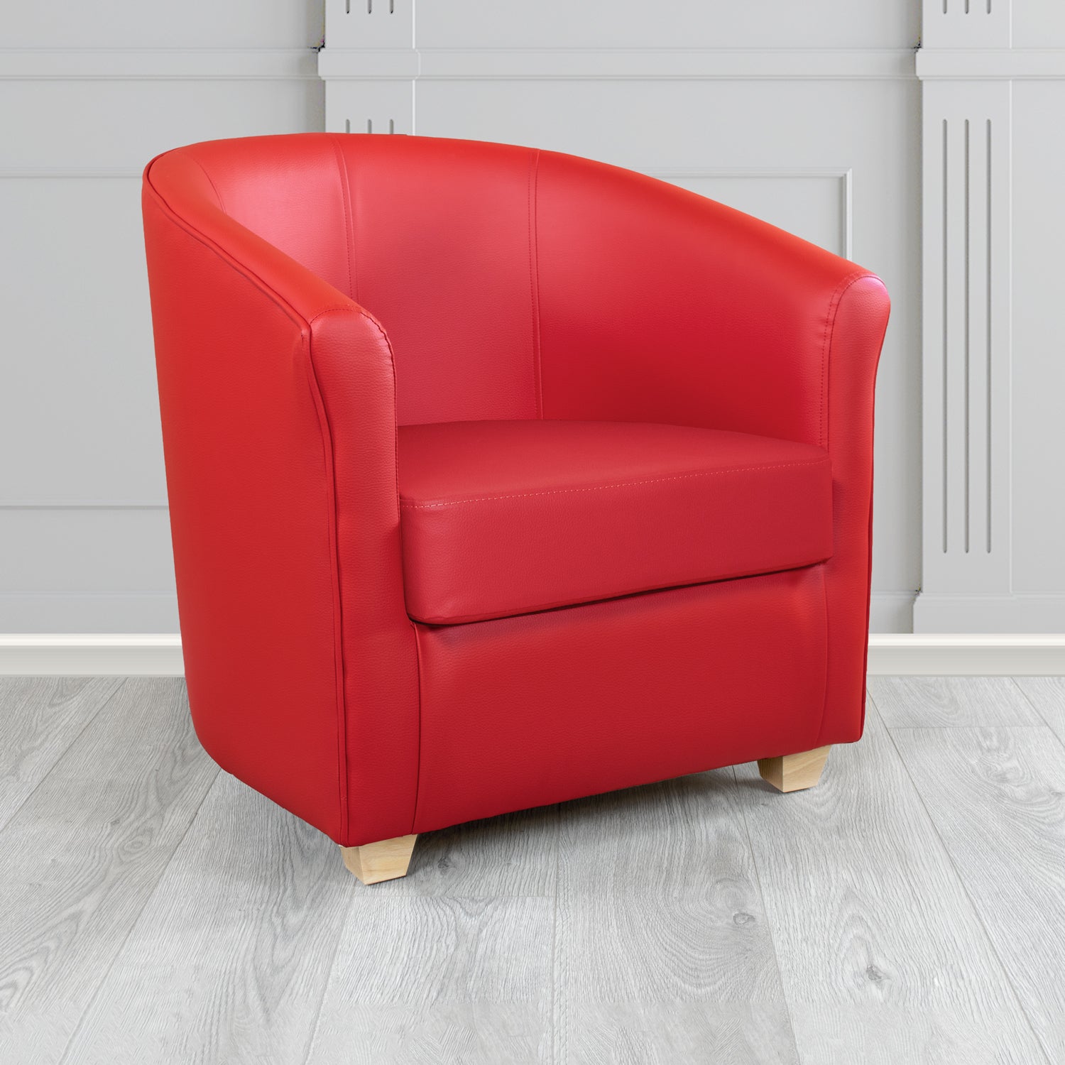 Cannes Tub Chair in Just Colour Crib 5 Faux Leather with Light Wood Legs