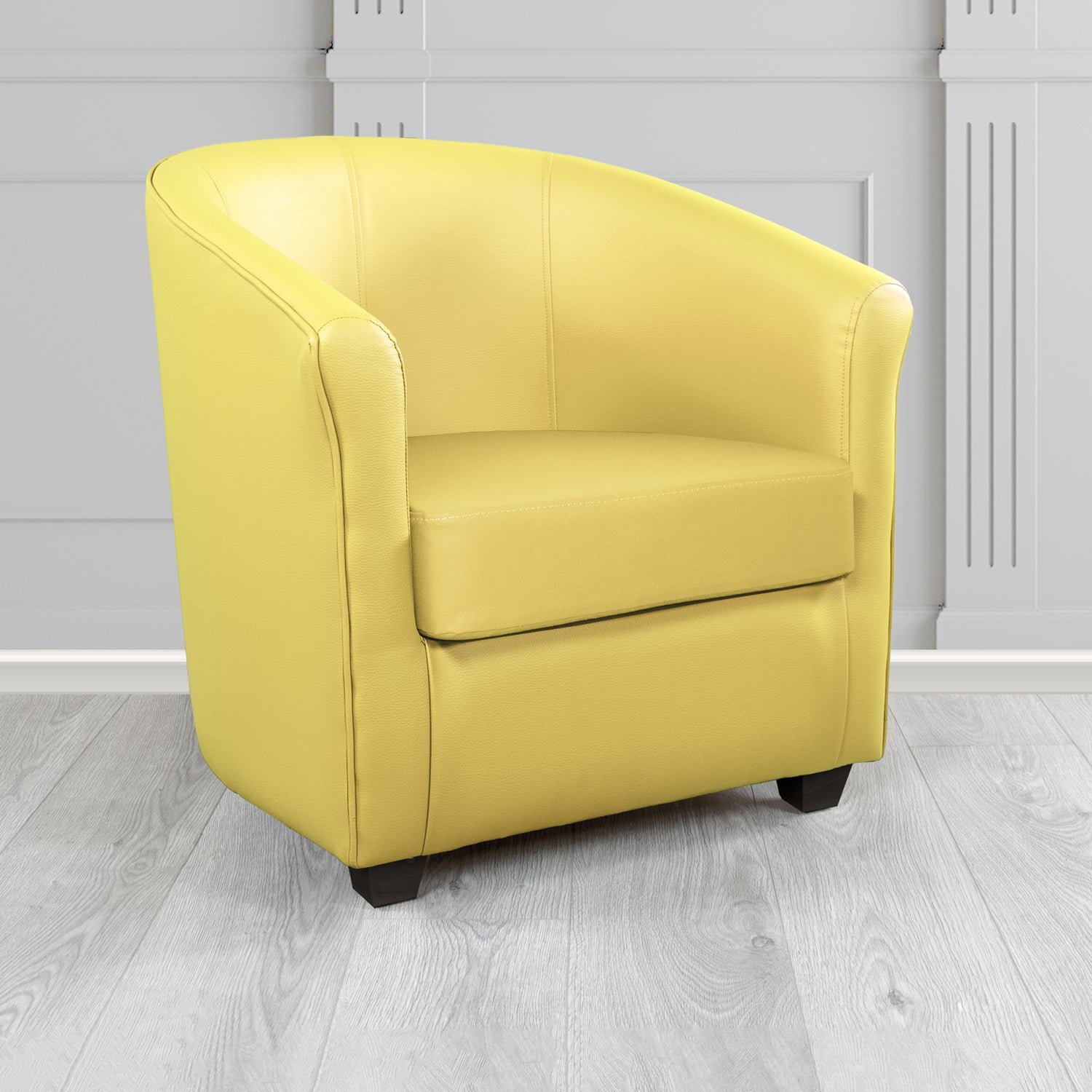 Cannes Tub Chair in Just Colour Crib 5 Faux Leather with Dark Wood Legs