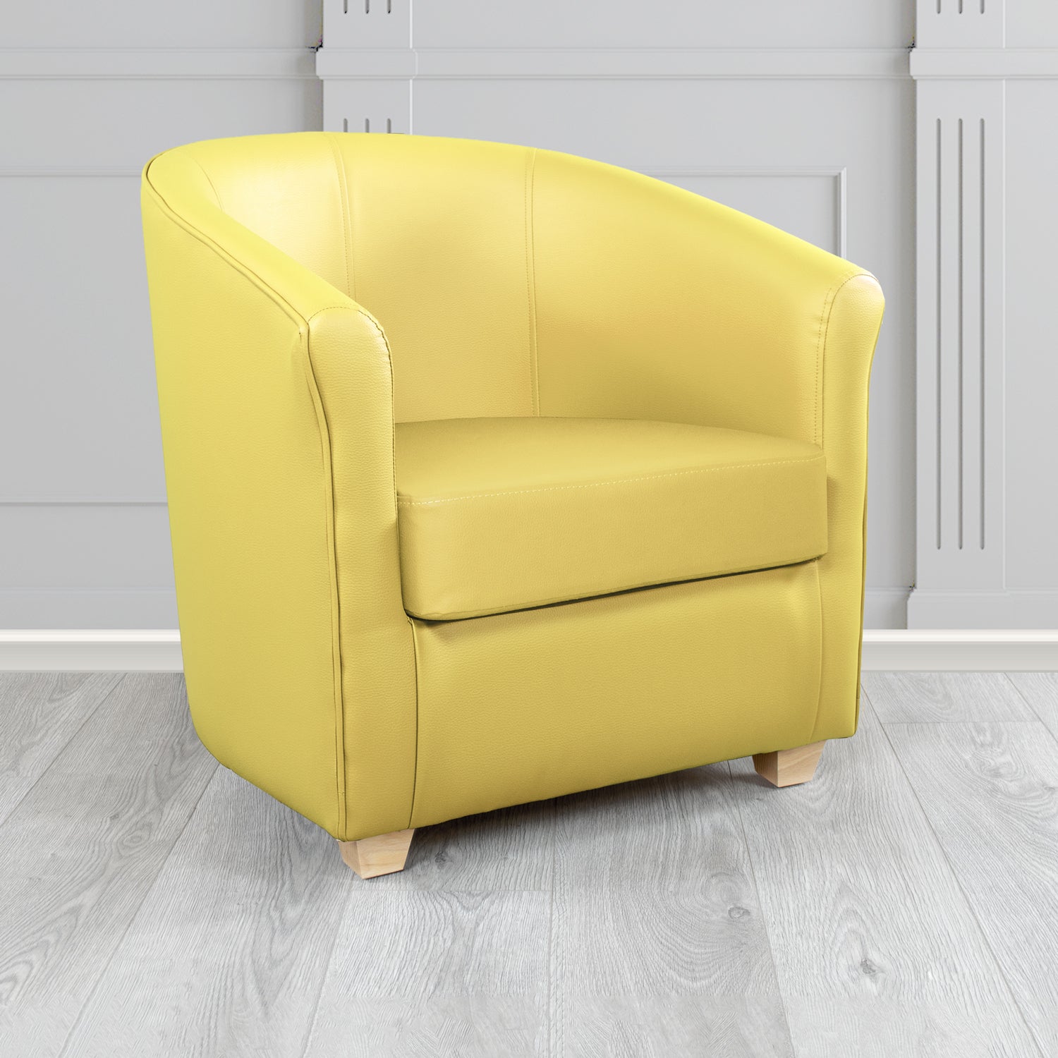 Cannes Tub Chair in Just Colour Crib 5 Faux Leather with Light Wood Legs