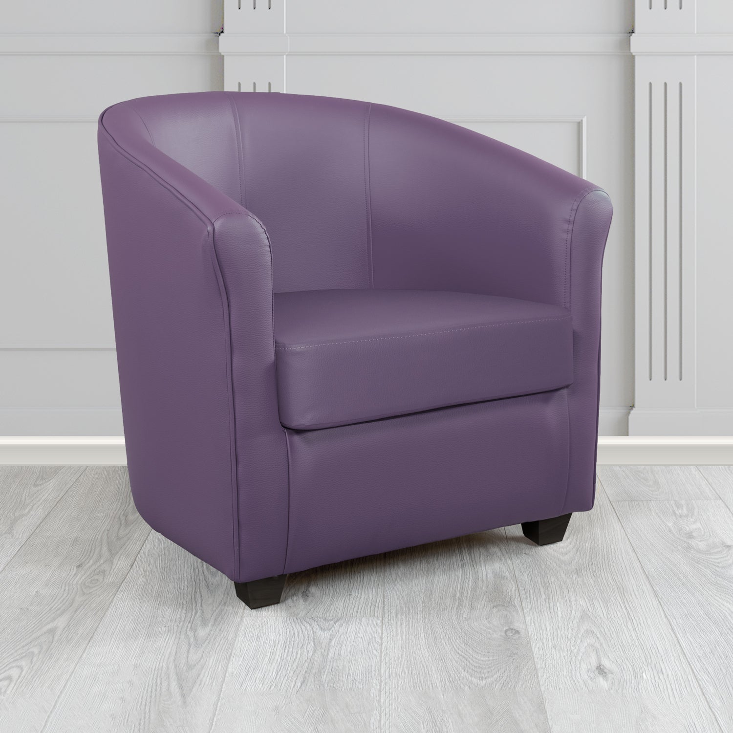 Cannes Tub Chair in Just Colour Crib 5 Faux Leather with Dark Wood Legs