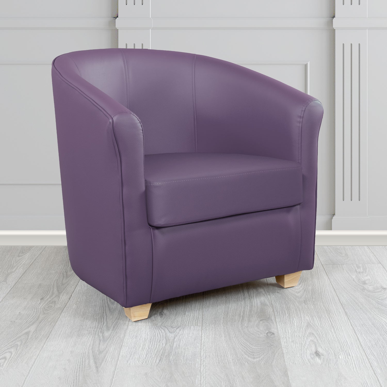 Cannes Tub Chair in Just Colour Crib 5 Faux Leather with Light Wood Legs