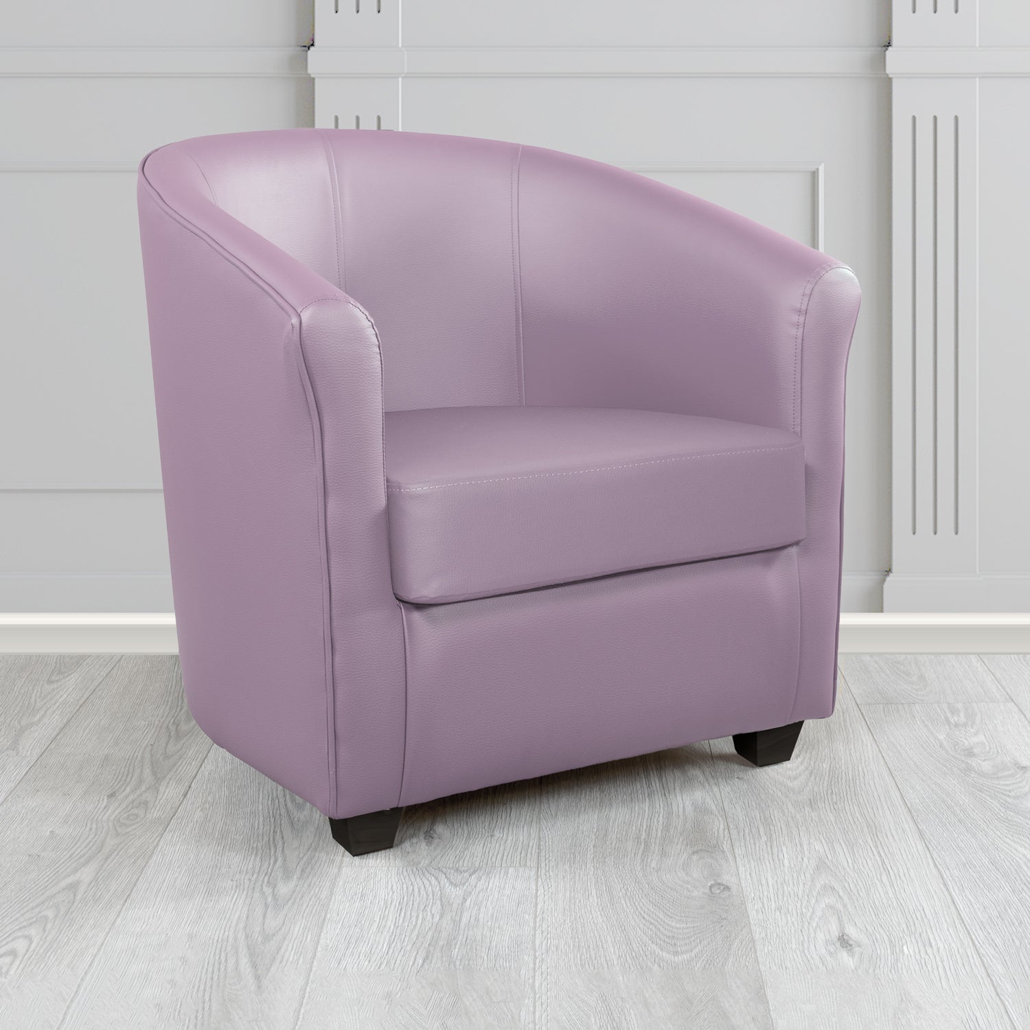 Cannes Tub Chair in Just Colour Crib 5 Faux Leather with Dark Wood Legs