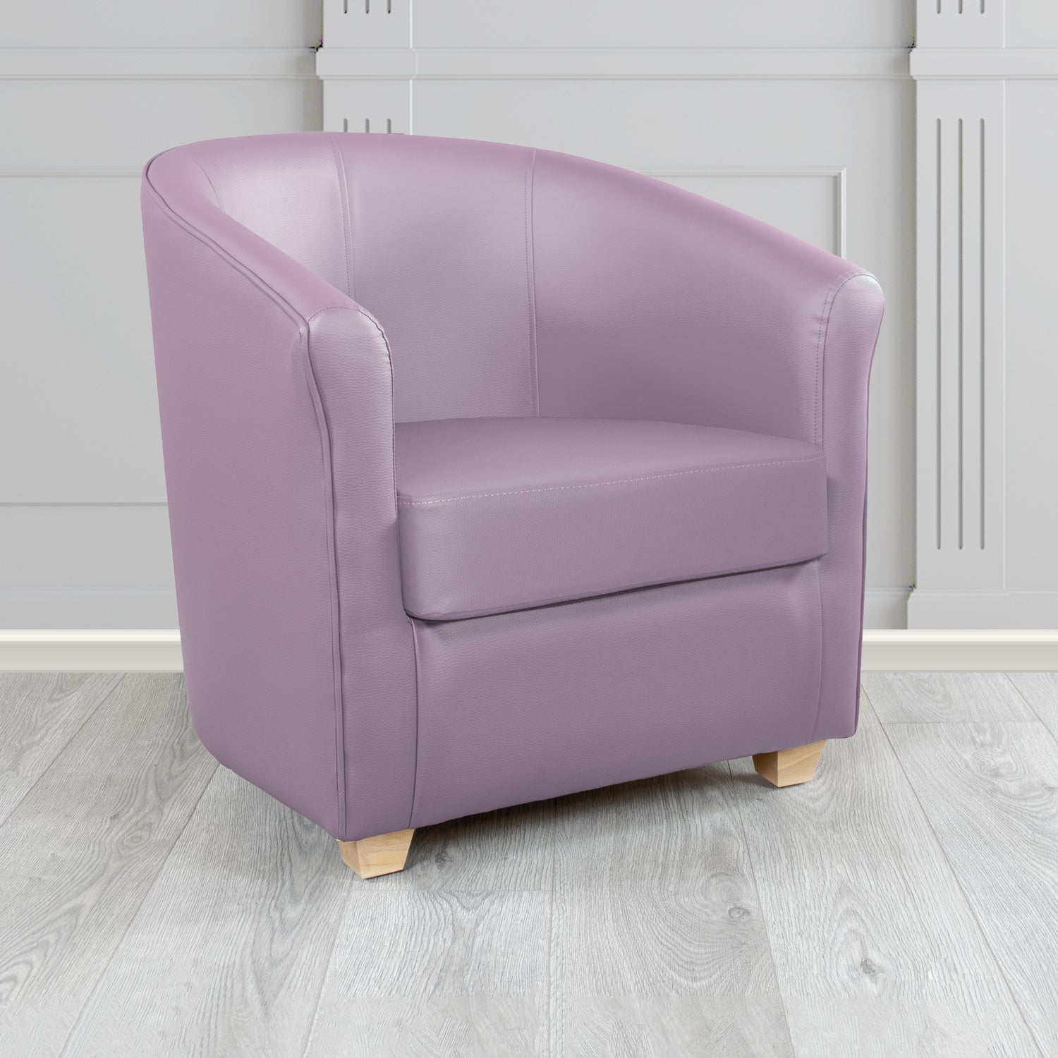 Cannes Tub Chair in Just Colour Crib 5 Faux Leather with Light Wood Legs