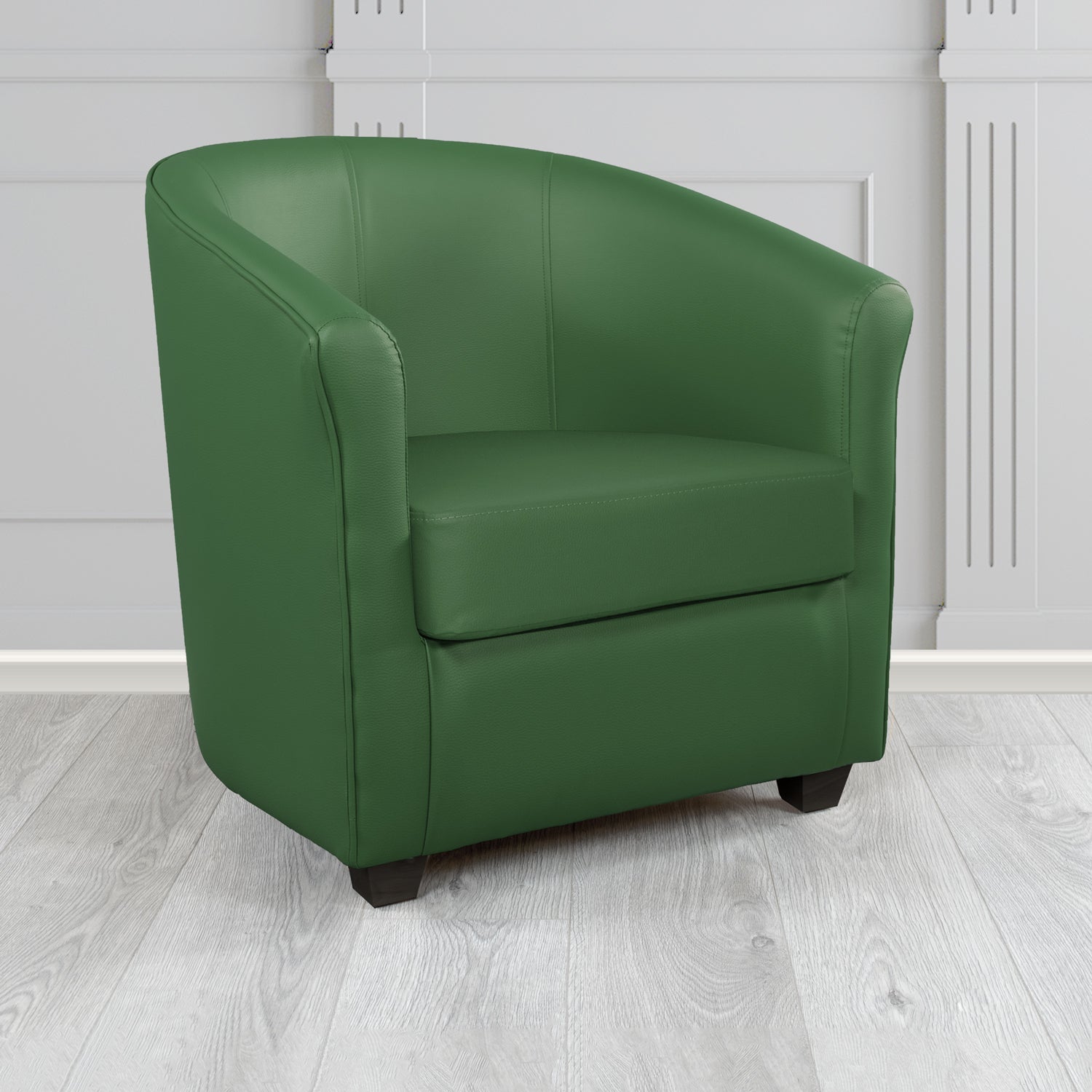 Cannes Tub Chair in Just Colour Crib 5 Faux Leather with Dark Wood Legs
