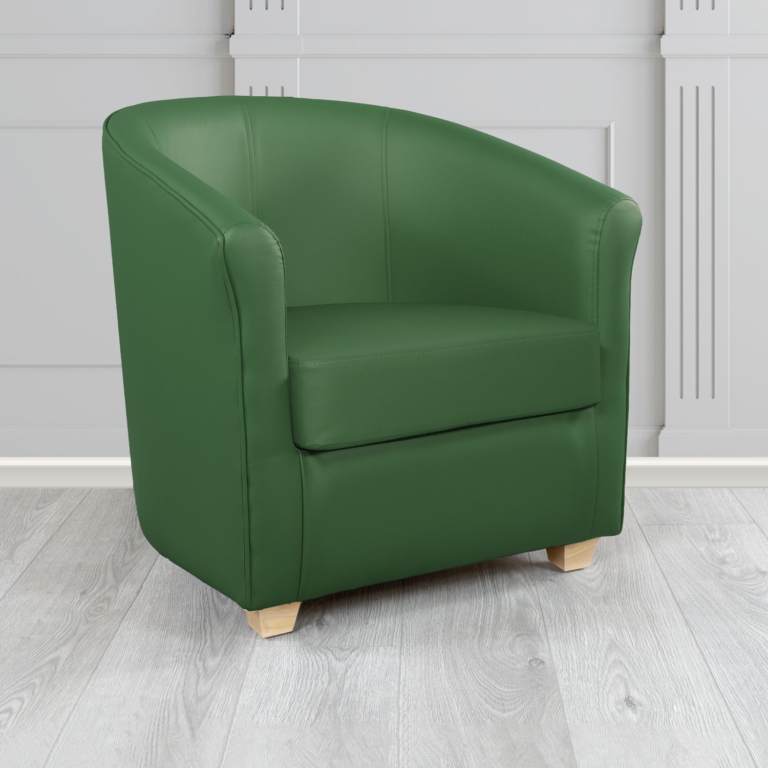 Cannes Tub Chair in Just Colour Crib 5 Faux Leather with Light Wood Legs