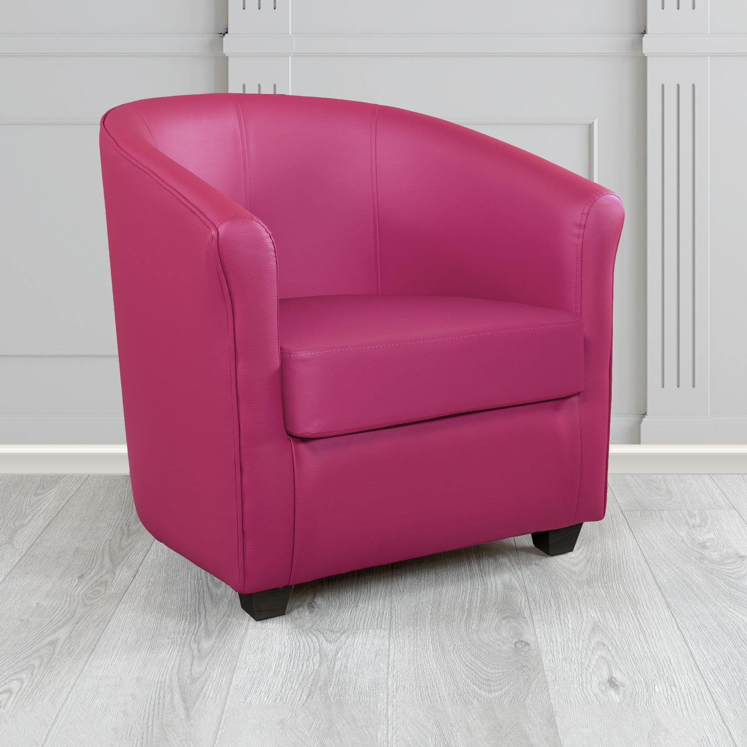 Cannes Tub Chair in Just Colour Crib 5 Faux Leather with Dark Wood Legs