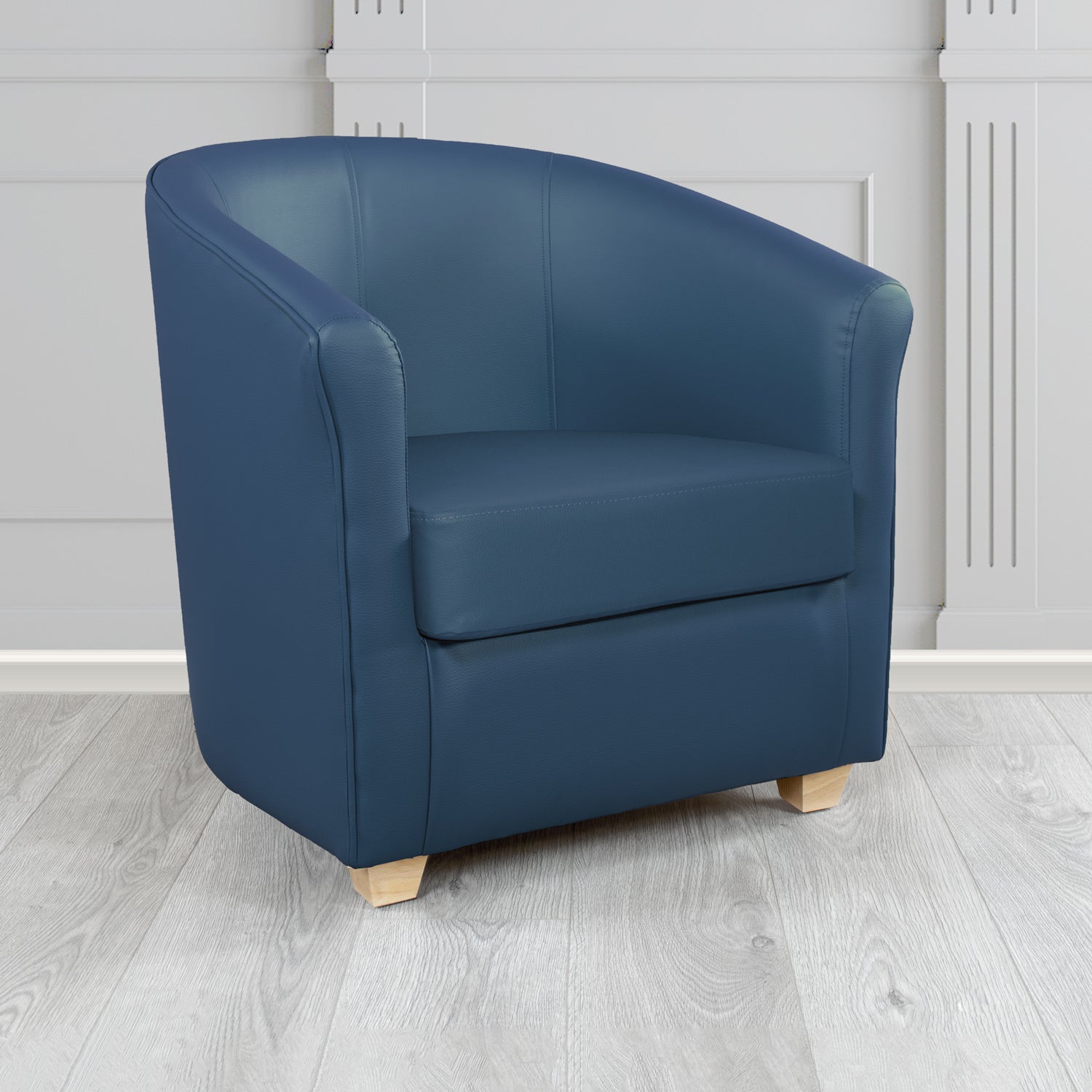 Cannes Tub Chair in Just Colour Crib 5 Faux Leather with Light Wood Legs