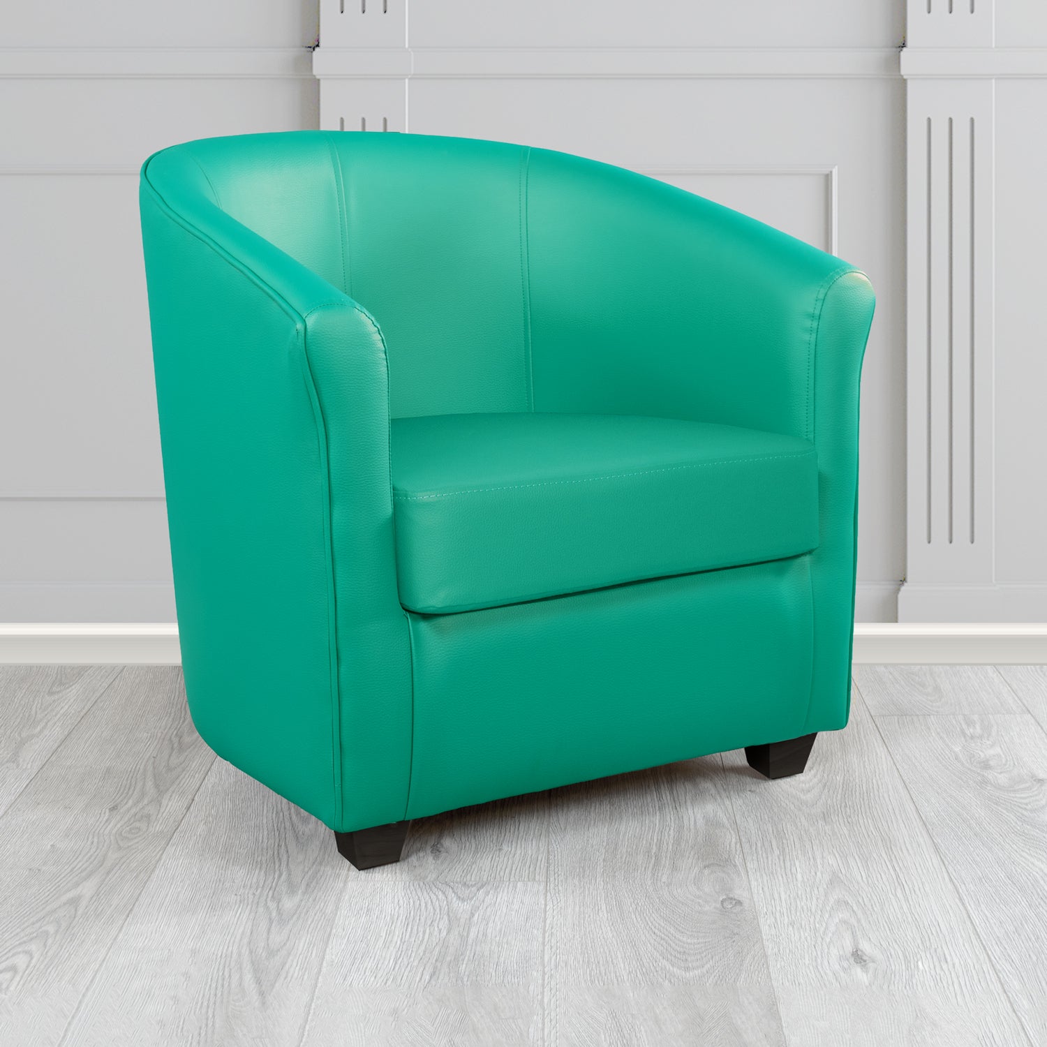 Cannes Tub Chair in Just Colour Crib 5 Faux Leather with Dark Wood Legs
