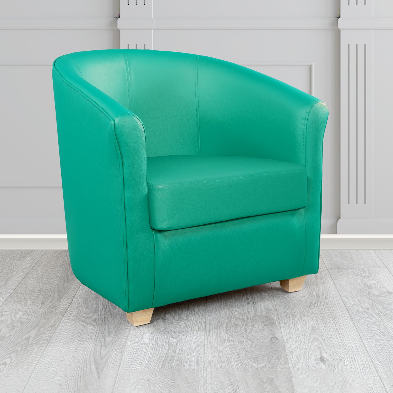 Cannes Tub Chair in Just Colour Crib 5 Faux Leather with Light Wood Legs