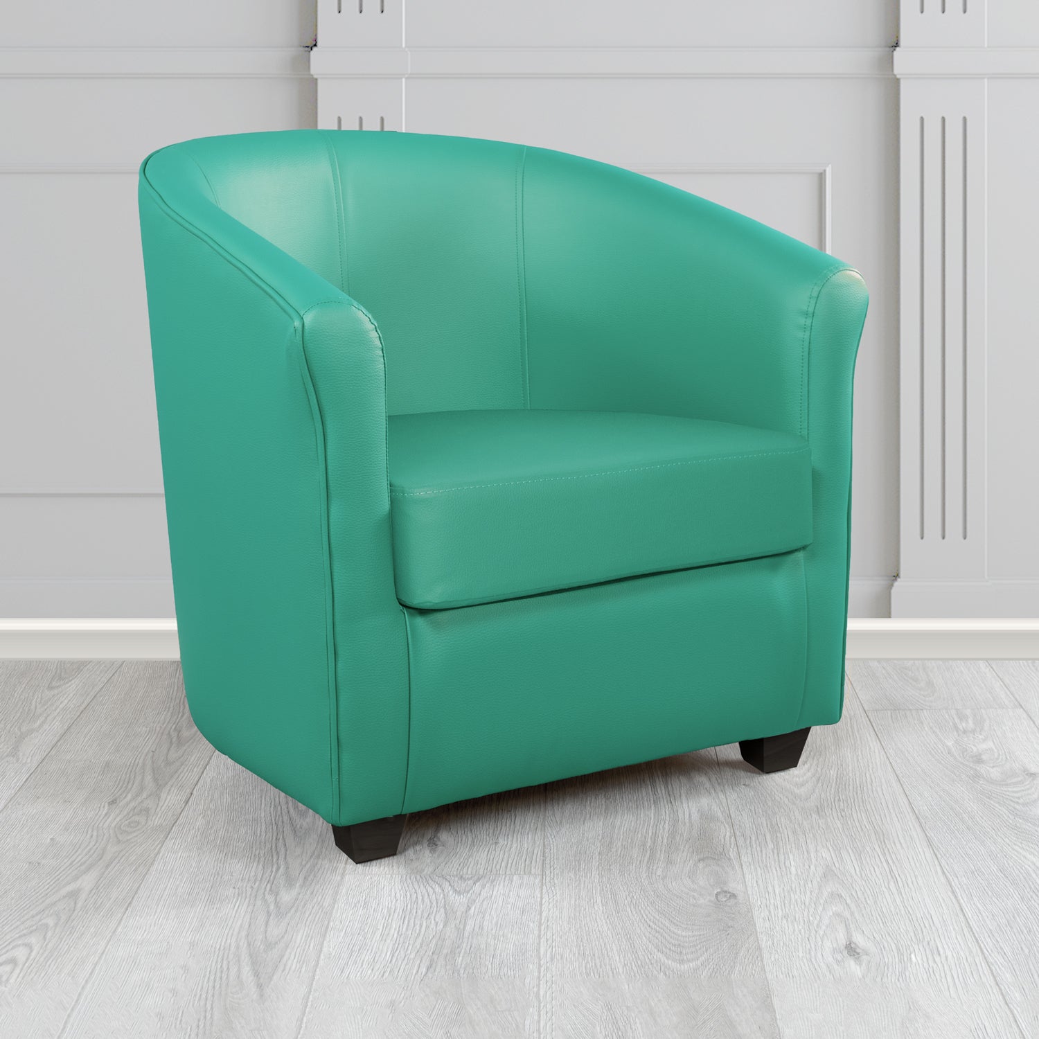 Cannes Tub Chair in Just Colour Crib 5 Faux Leather with Dark Wood Legs