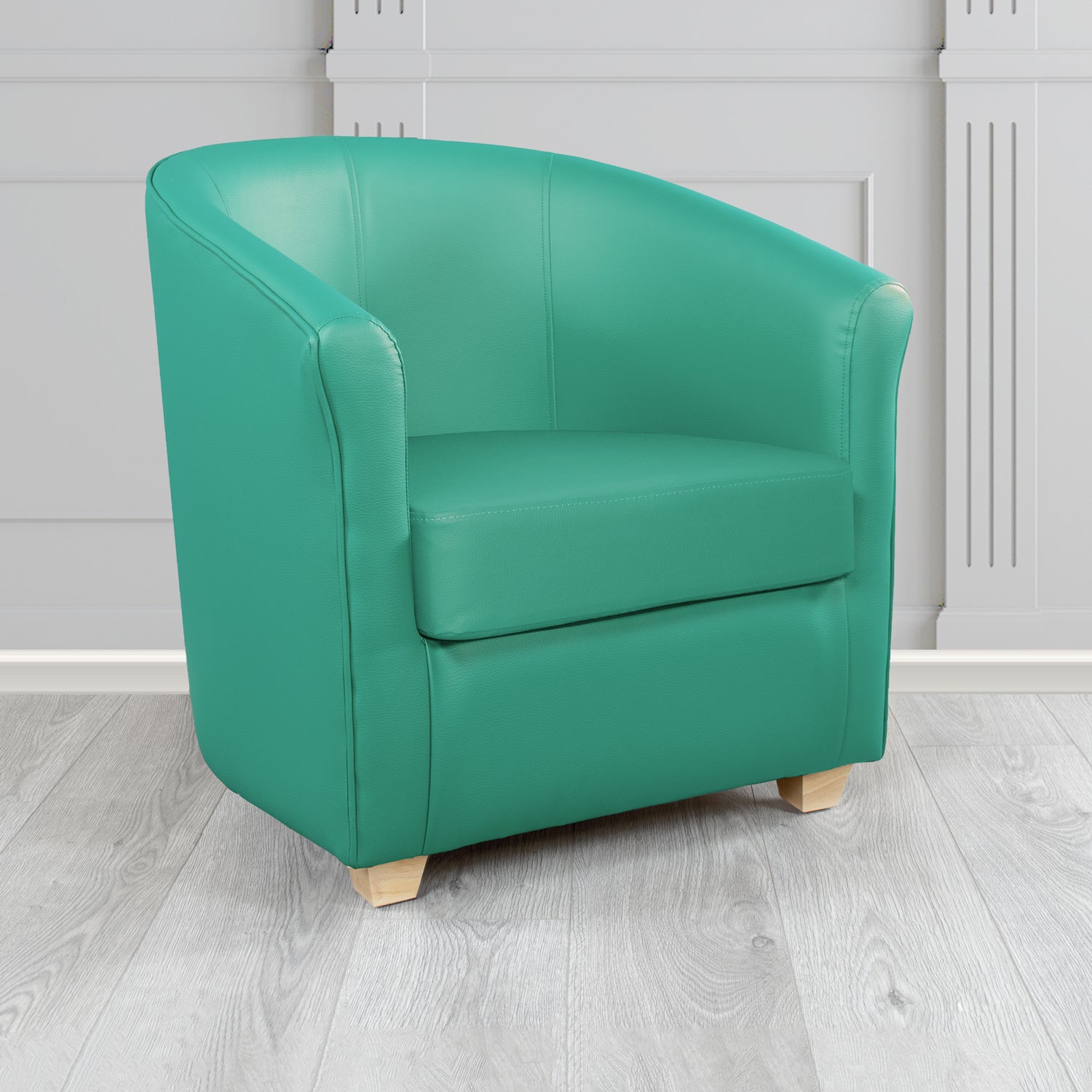 Cannes Tub Chair in Just Colour Crib 5 Faux Leather with Light Wood Legs