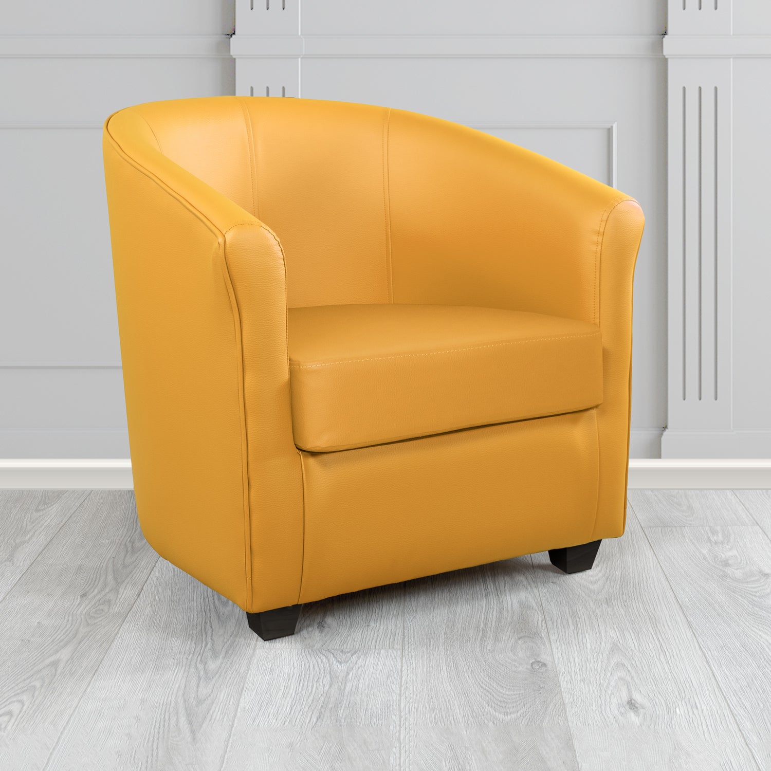 Cannes Tub Chair in Just Colour Crib 5 Faux Leather with Dark Wood Legs