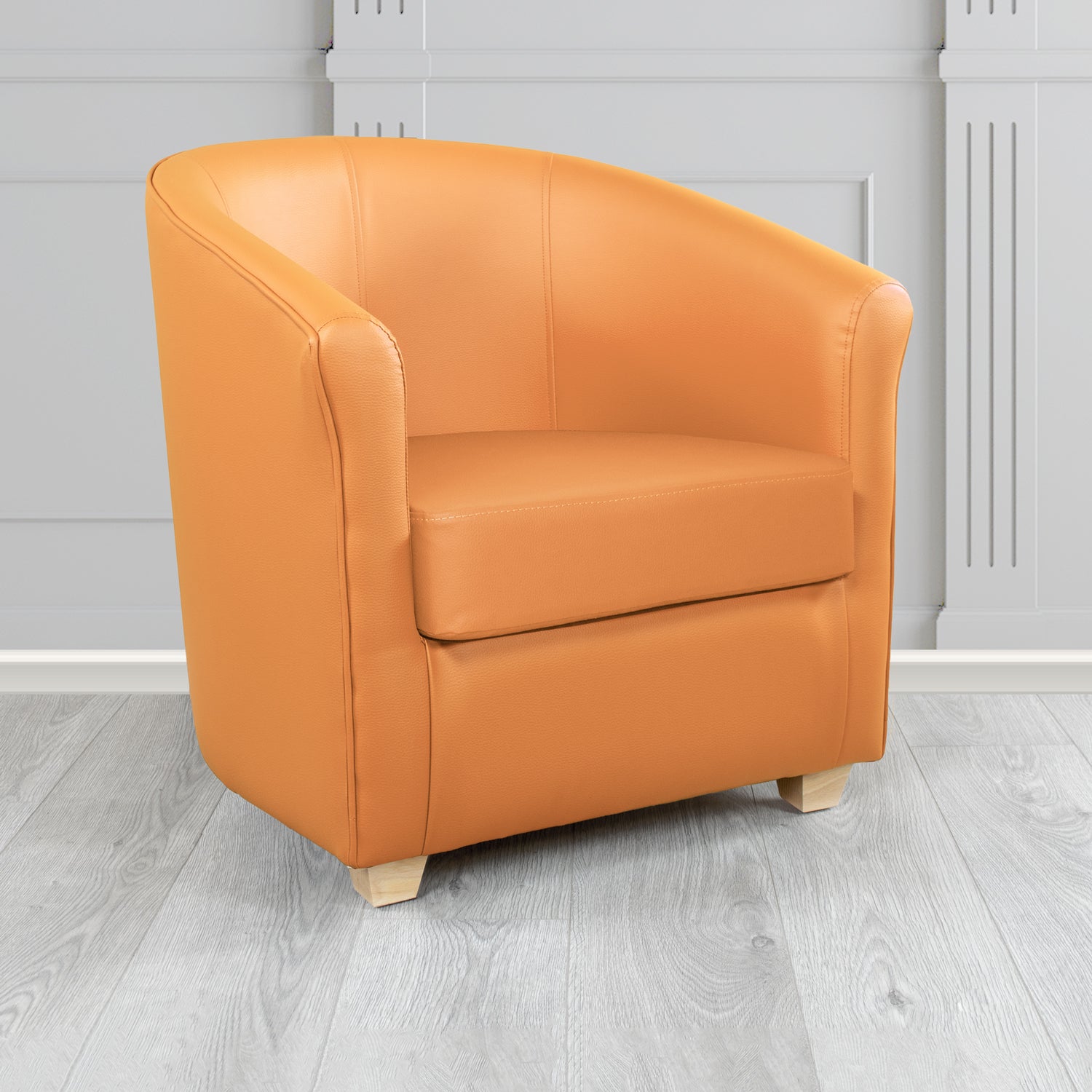 Cannes Tub Chair in Just Colour Crib 5 Faux Leather with Light Wood Legs