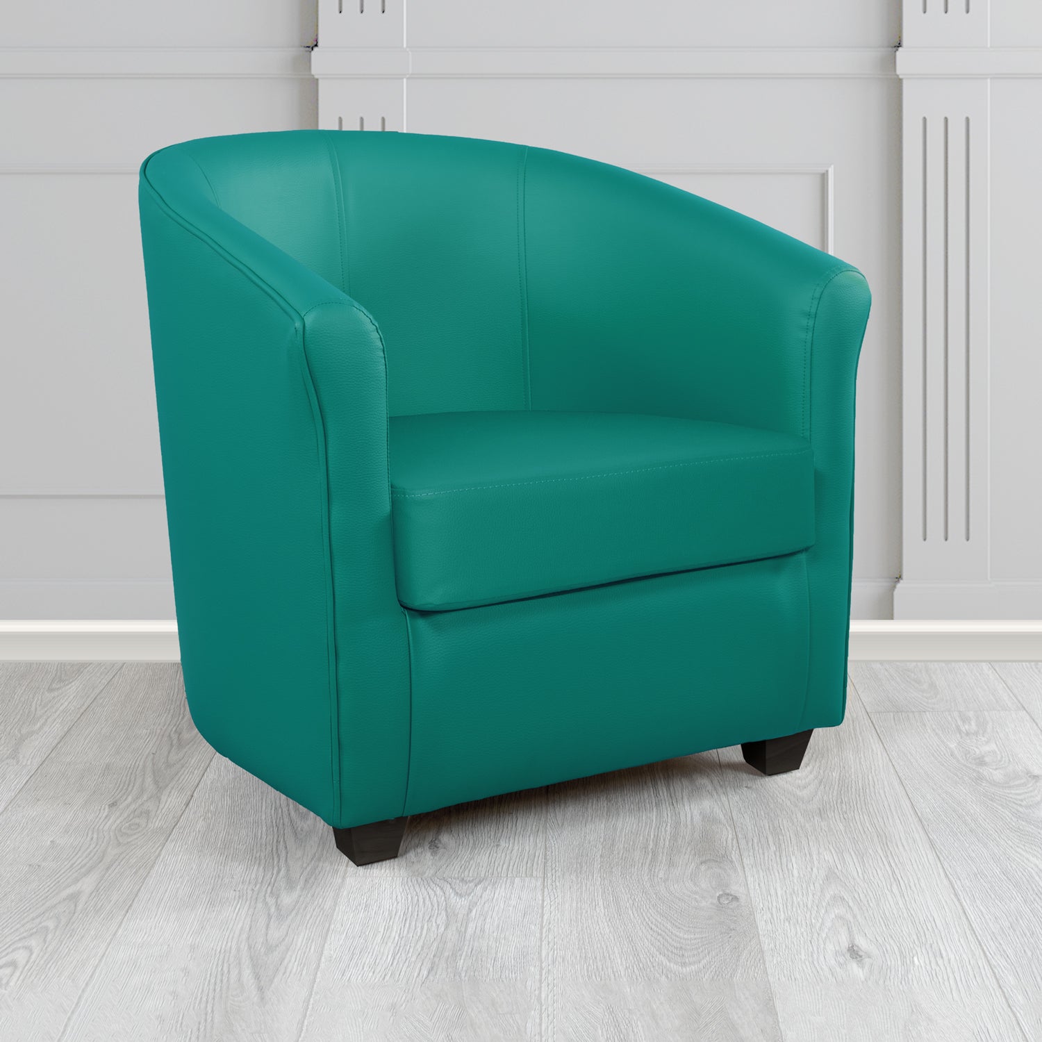 Cannes Tub Chair in Just Colour Crib 5 Faux Leather with Dark Wood Legs