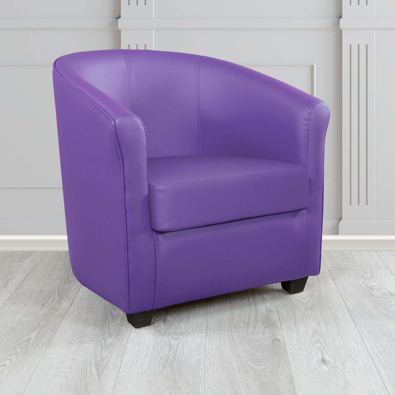 Cannes Tub Chair in Just Colour Crib 5 Faux Leather with Dark Wood Legs