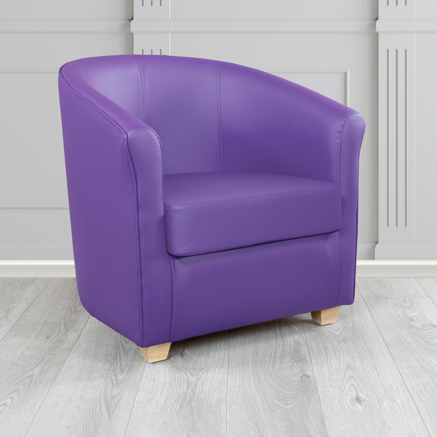 Cannes Tub Chair in Just Colour Crib 5 Faux Leather with Light Wood Legs