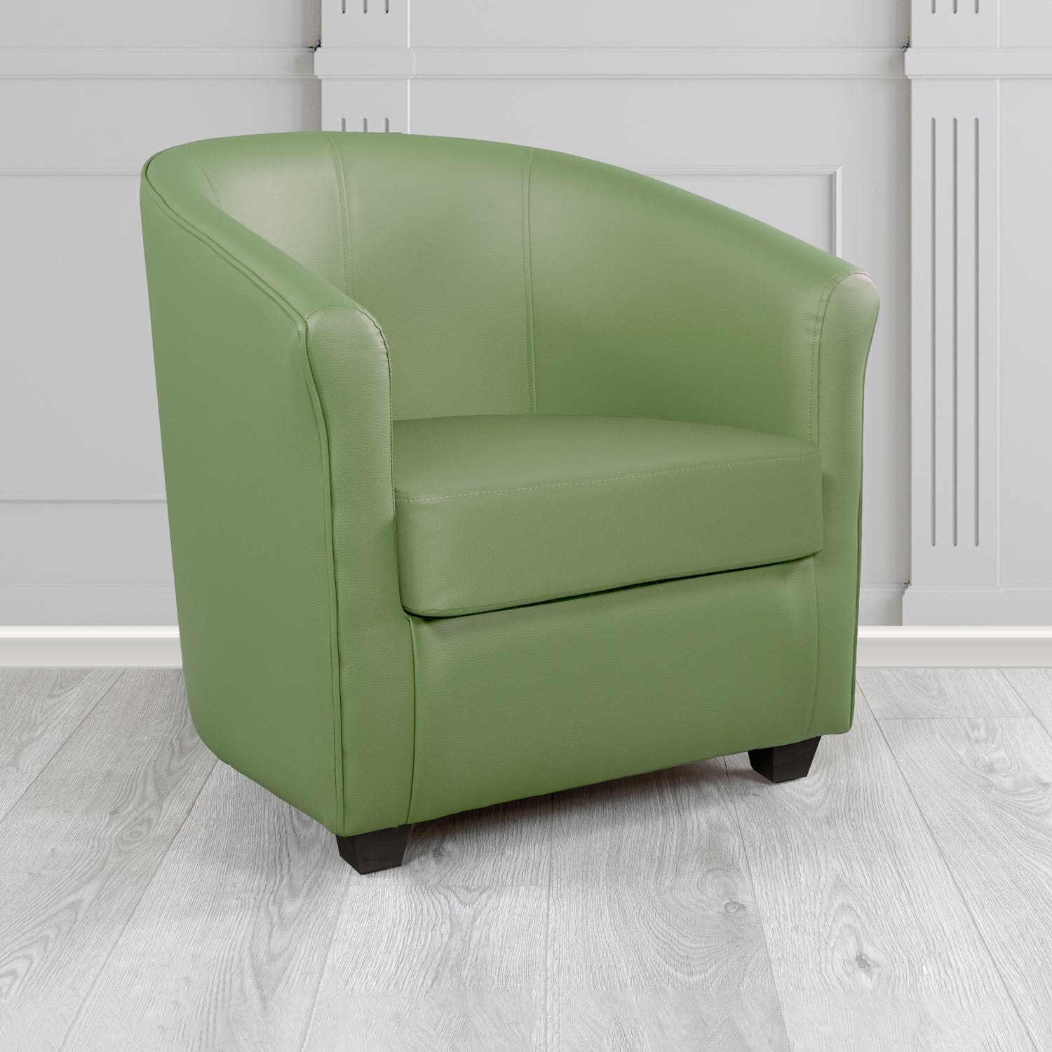 Cannes Tub Chair in Just Colour Crib 5 Faux Leather with Dark Wood Legs