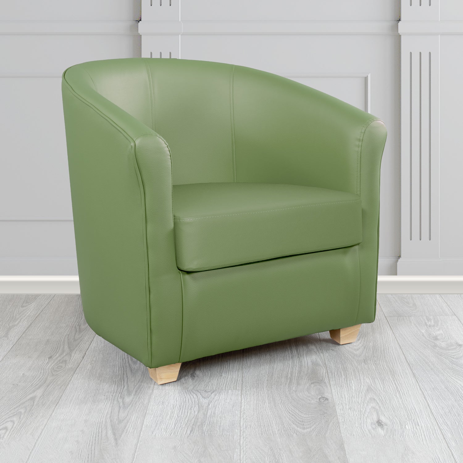 Cannes Tub Chair in Just Colour Crib 5 Faux Leather with Light Wood Legs