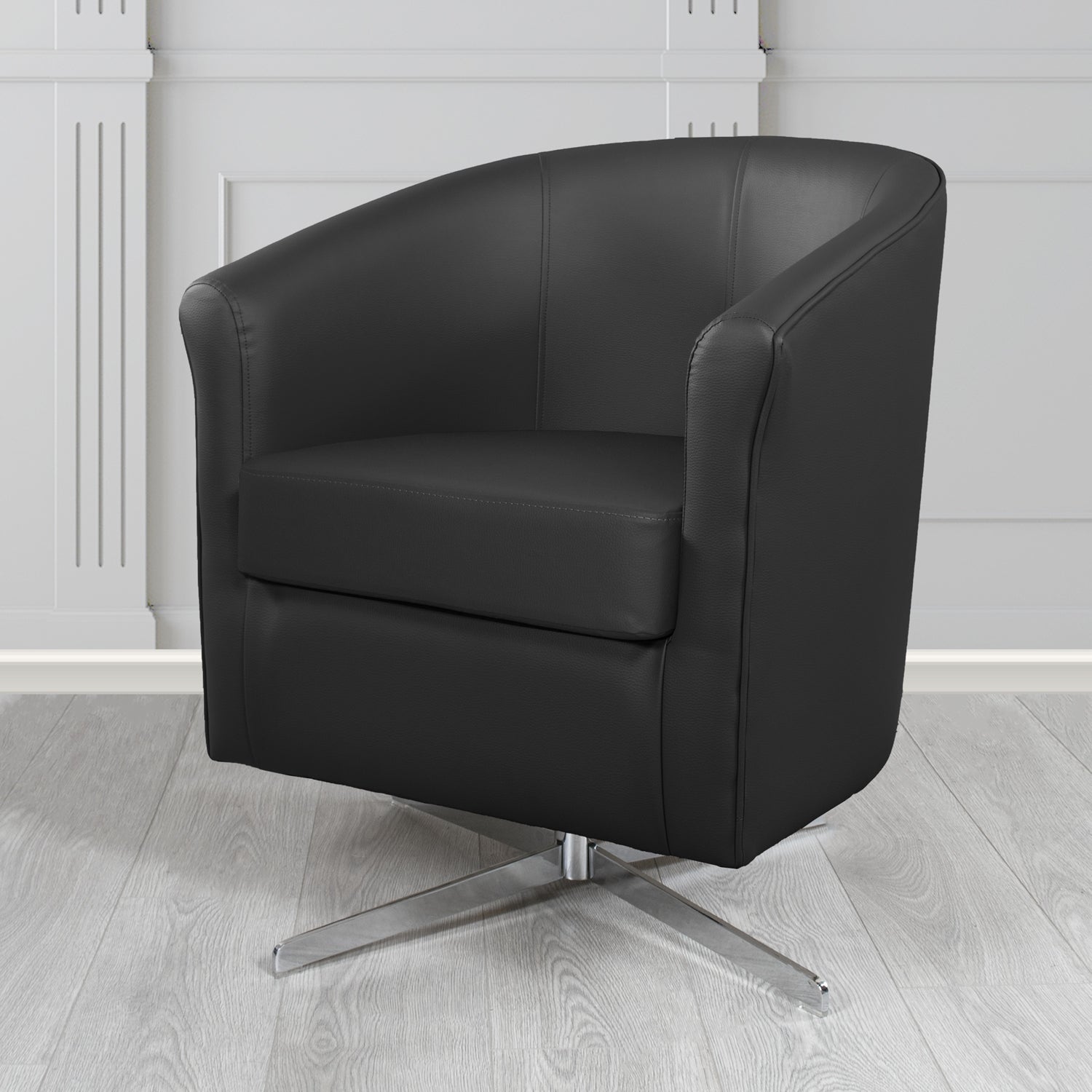 Cannes Swivel Tub Chair in Madrid Black Faux Leather
