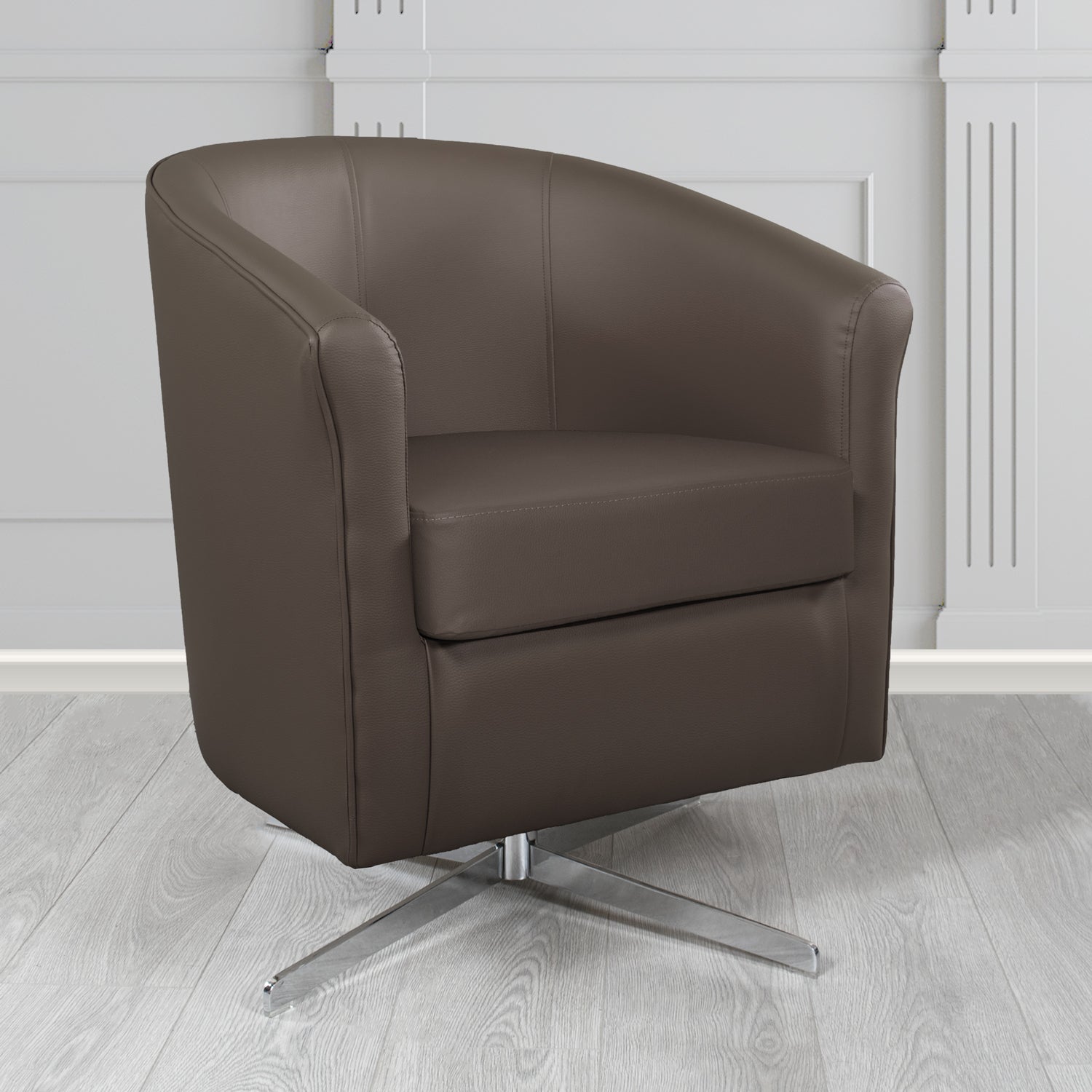 Cannes Swivel Tub Chair in Madrid Chocolate Faux Leather - The Tub Chair Shop