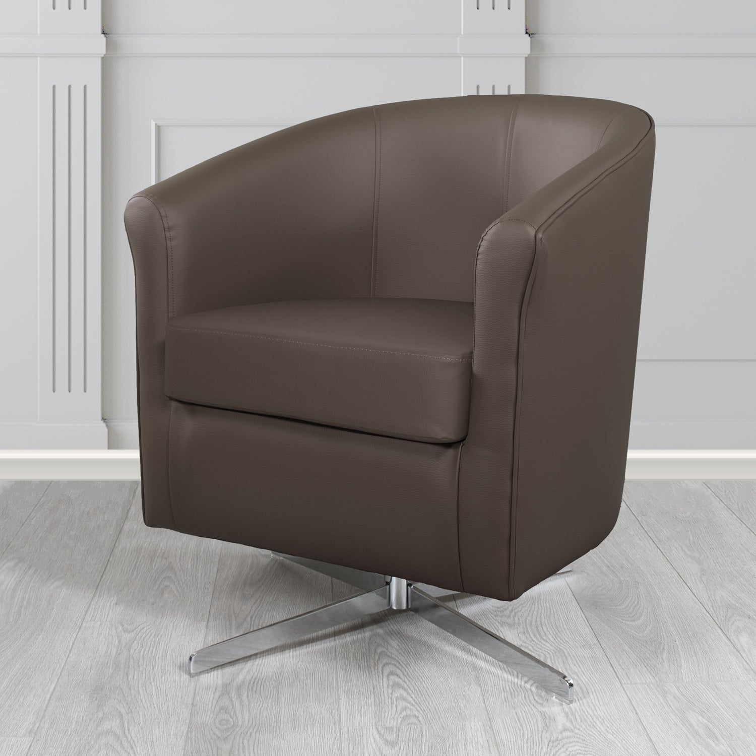 Cannes Swivel Tub Chair in Madrid Chocolate Faux Leather - The Tub Chair Shop