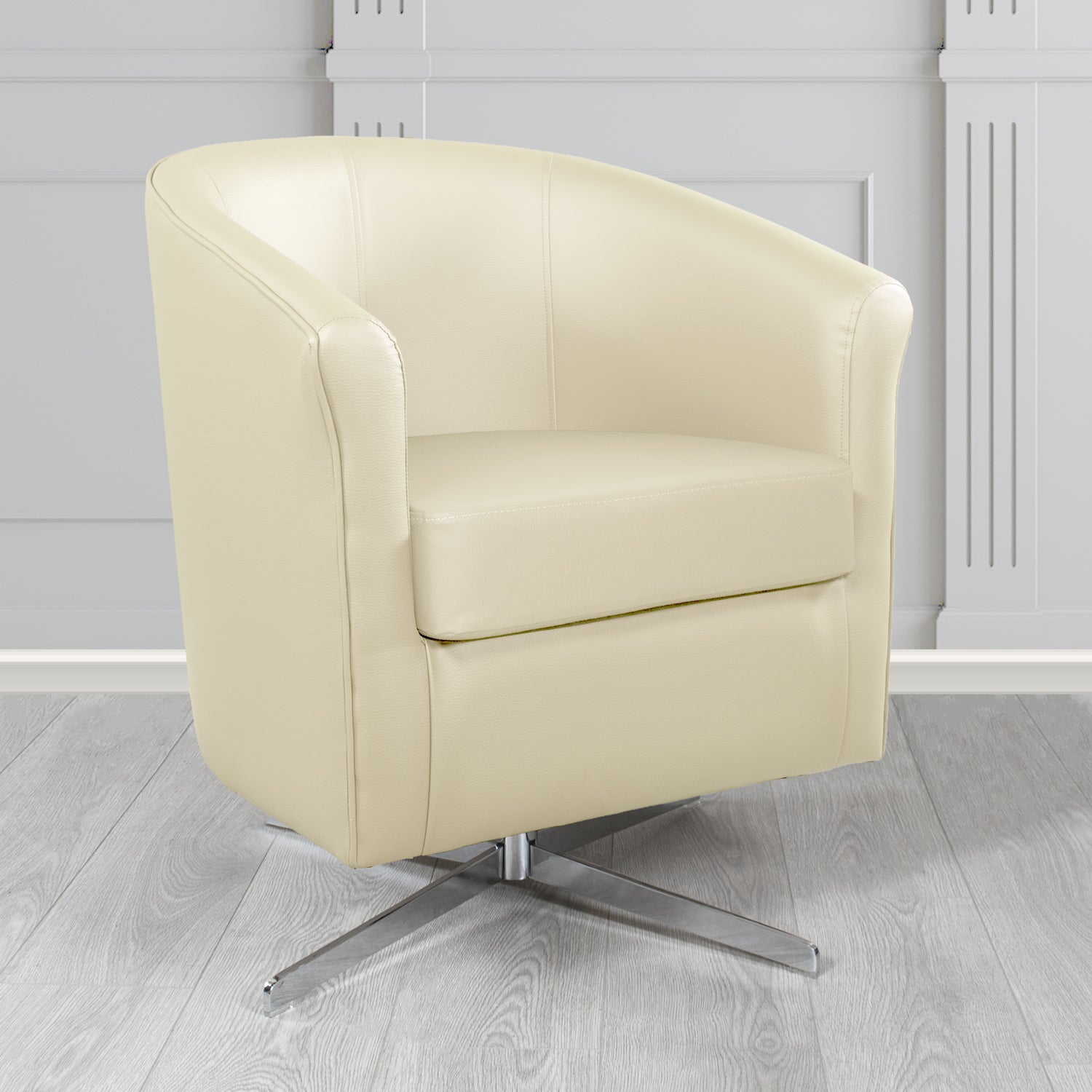 Cannes Swivel Tub Chair in Madrid Cream Faux Leather - The Tub Chair Shop