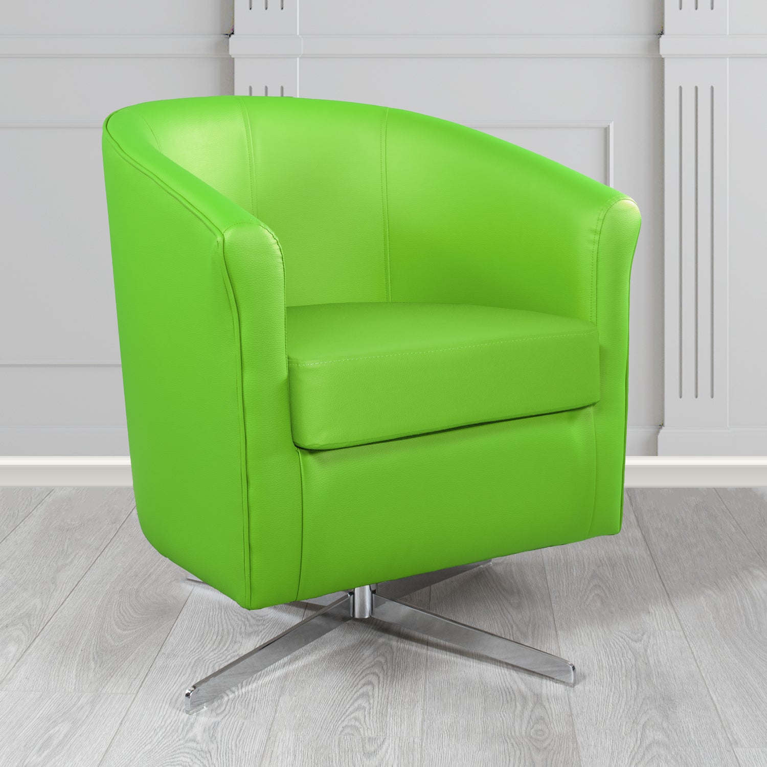 Cannes Swivel Tub Chair in Madrid Lime Faux Leather - The Tub Chair Shop